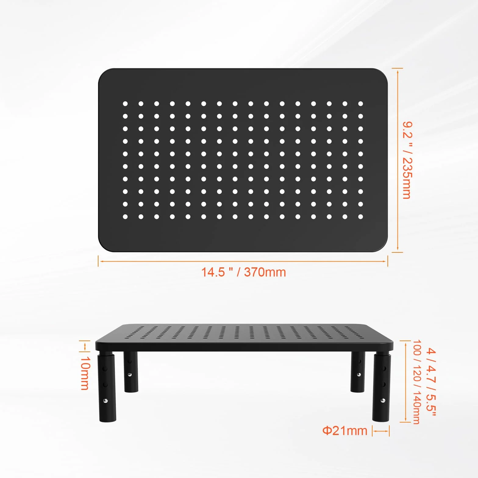 GRIFEMA GB1051 Elevador Monitor de Metal, Soporte Escritorio Ergonómico, Capacidad 20 kg, Altura Ajustable, 370x235mm, Negro