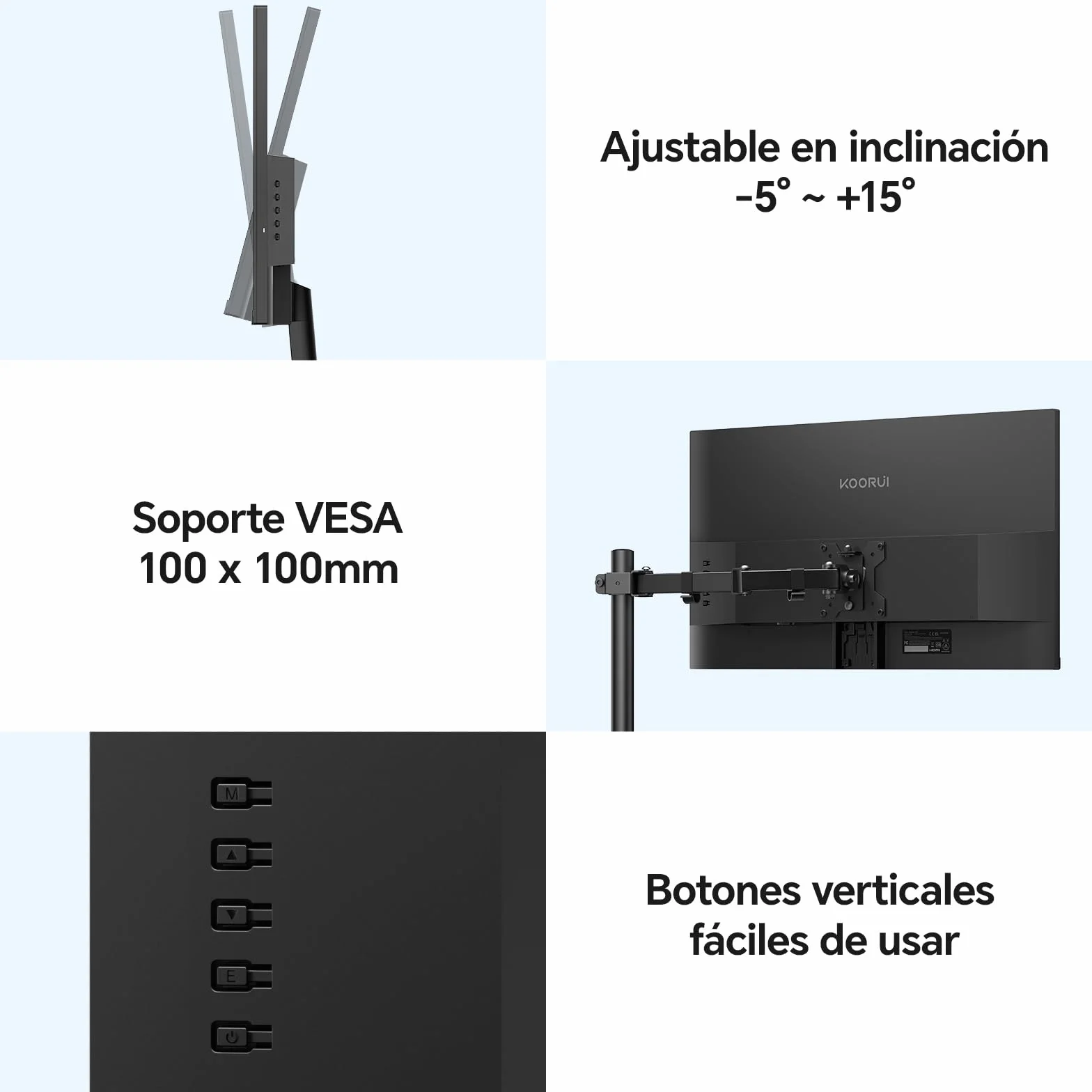 KOORUI E2412F Monitor 24 Pulgadas Full HD VA 100Hz 1920x1080 3000:1 5ms 99% SRGB HDMI VGA VESA 100mm