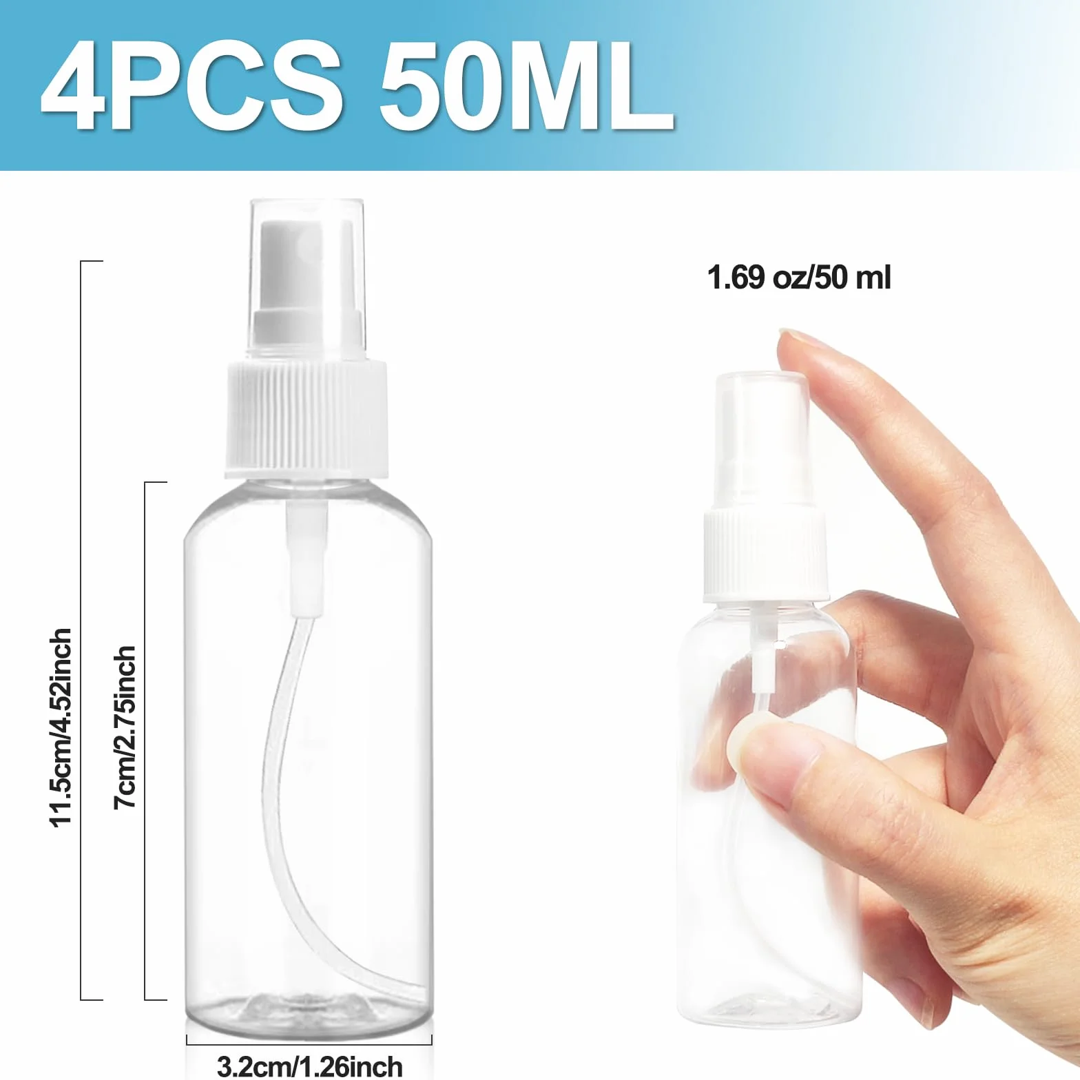 Redamancy 4 piezas 50ML Bote Spray Pulverizador Pequeño Vacio Plástico Transparente para Maquillaje Agua Alcohol