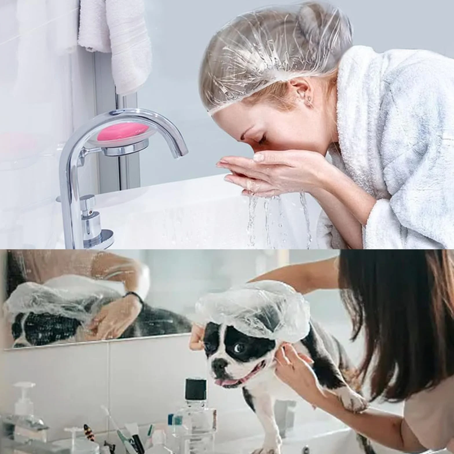 Gorros de Ducha Desechables Impermeables Transparentes 42cm para Hogar Hotel Spa Peluquería