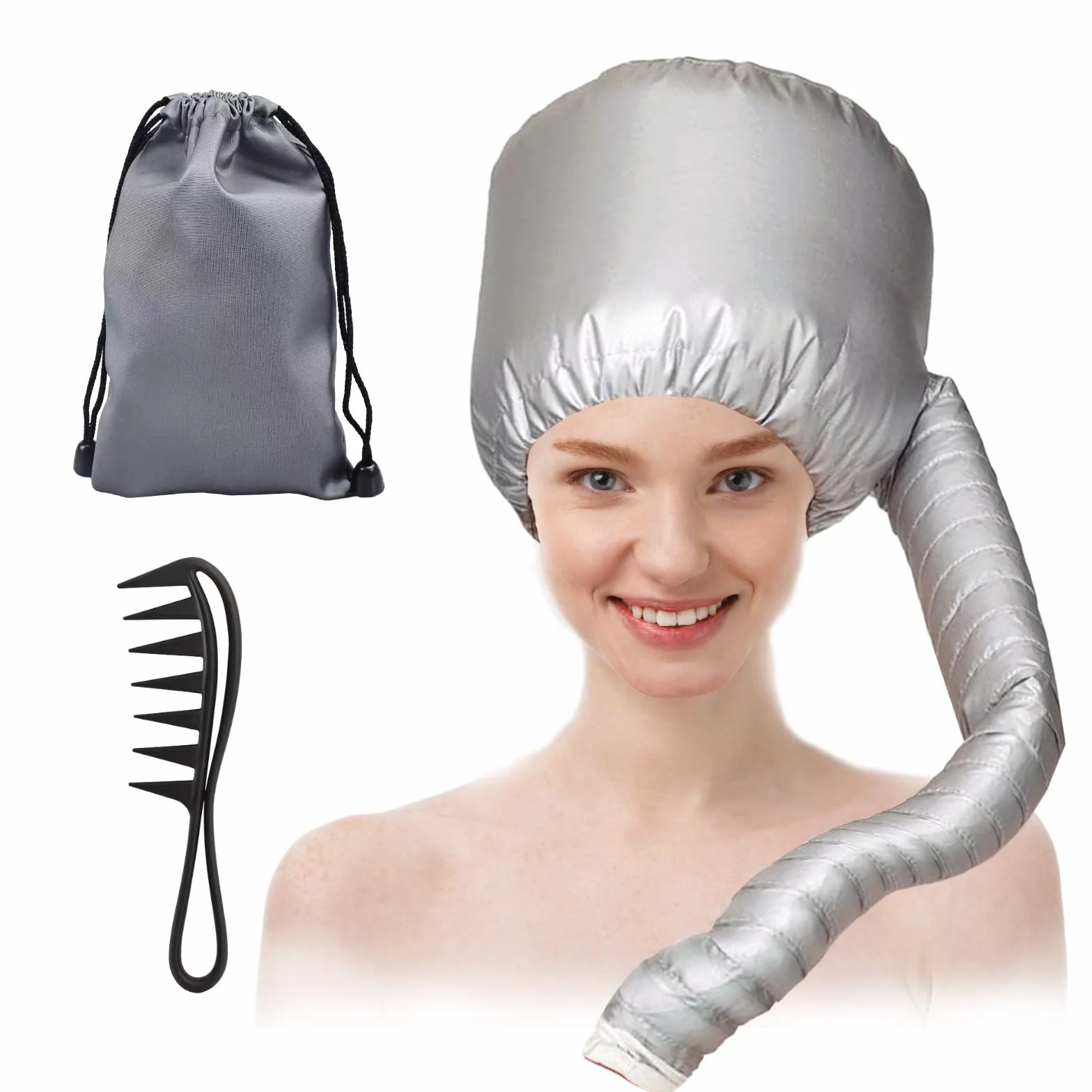 Gorro Secador de Pelo Universal con Peine, Bolsa de Almacenamiento, Gris