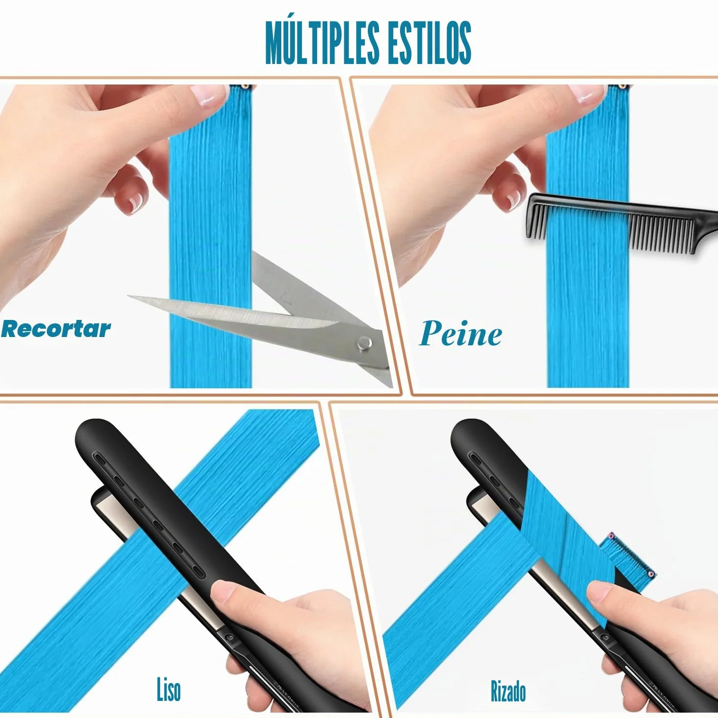 Extensiones Pelo Clip 55 cm Liso Largo (Azul Lago) 10 Piezas