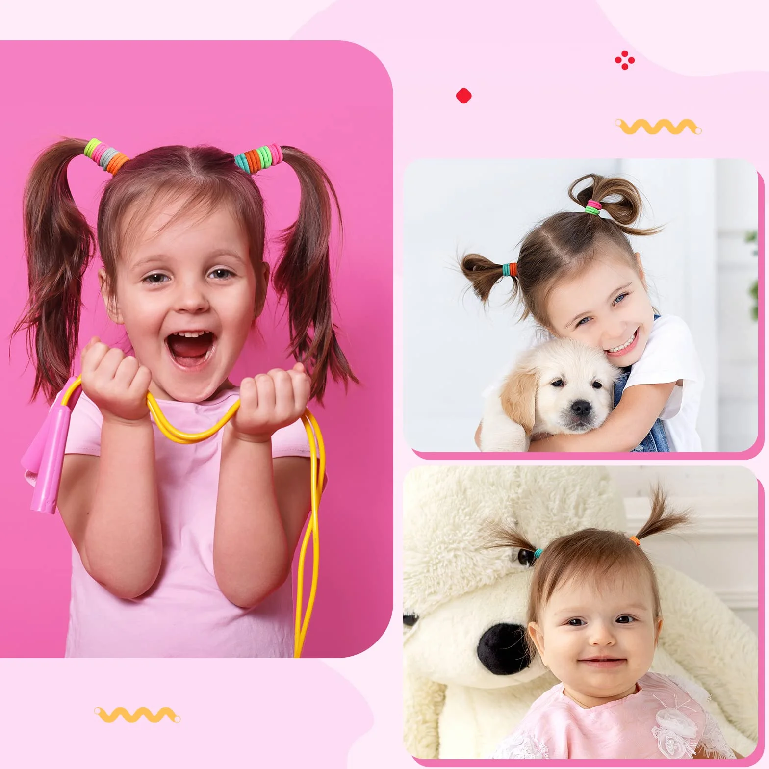 Funtopia 336 bandas elásticas pequeñas para el pelo para niñas, coletas coloridas, sin daño, con caja organizadora
