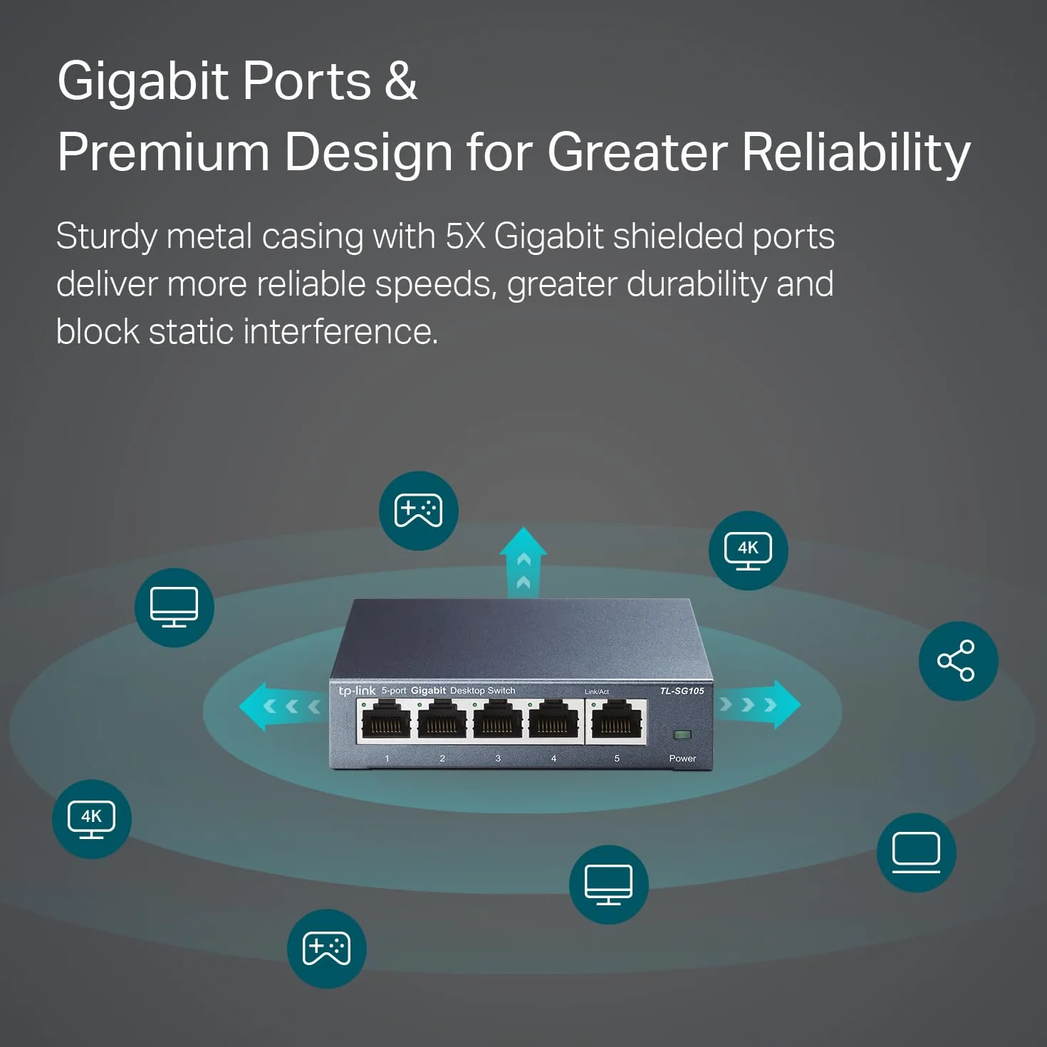 TP-Link TL-SG105 Switch Gigabit 5 Puertos 10/100/1000 Ethernet Acero Inoxidable IGMP Snooping QoS