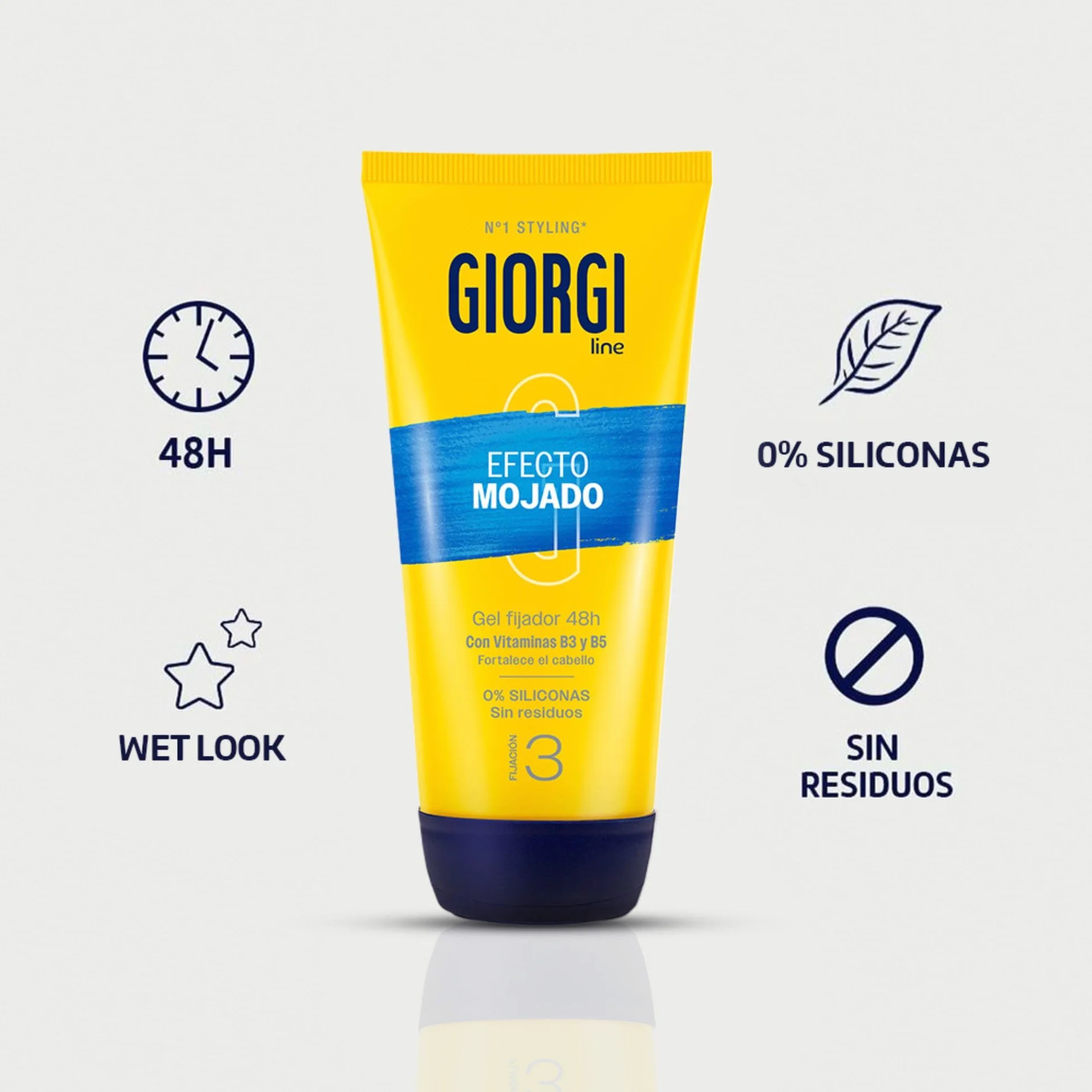 Giorgi Line Gomina Efecto Mojado Fijación 3 Extrafuerte Brillo Intenso 48h Sin Alcohol Siliconas 170 ml