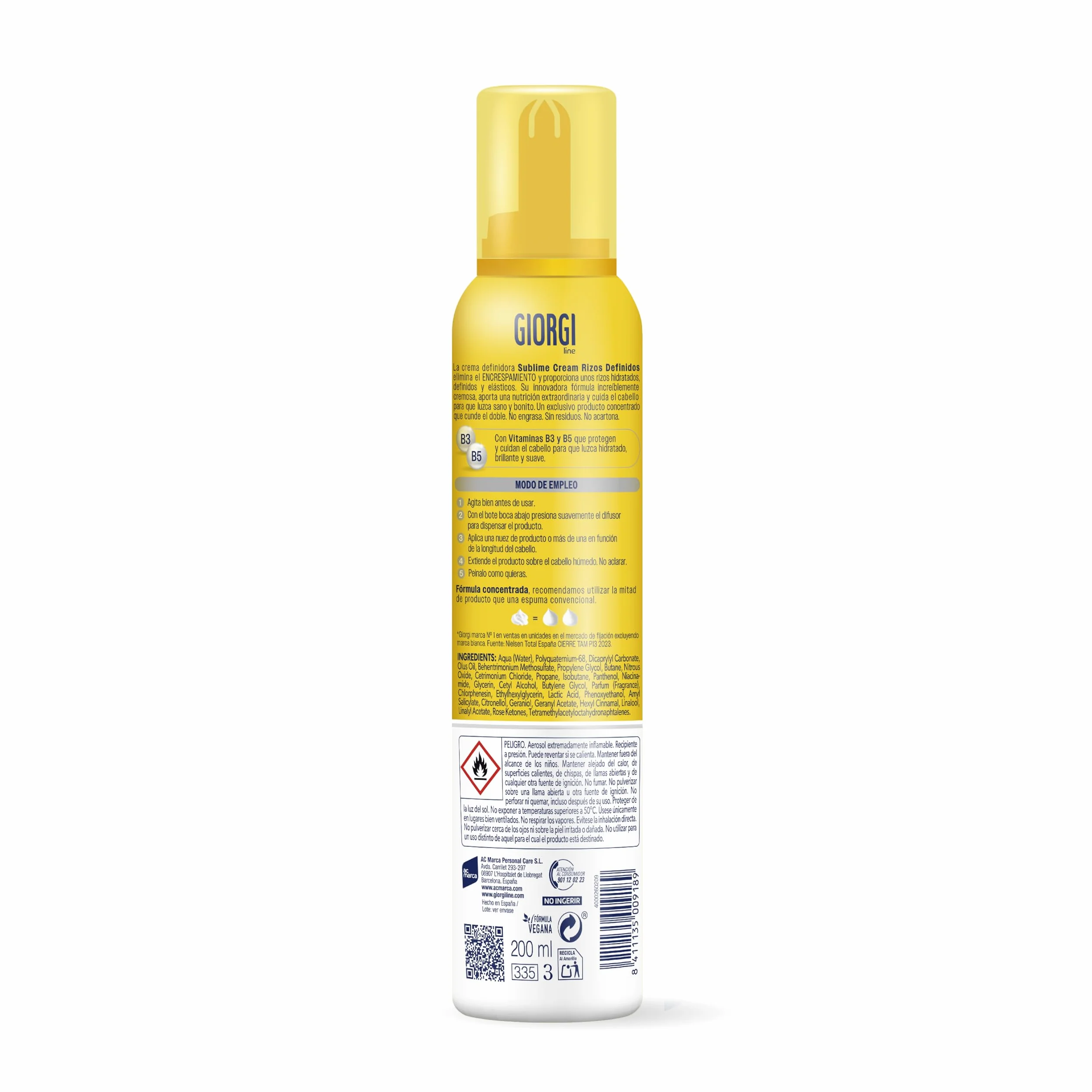 Giorgi Line Sublime Cream, Espuma en Crema para Rizos Definidos, Hidratados y Elásticos sin Encrespamiento, Fijación 200 ml