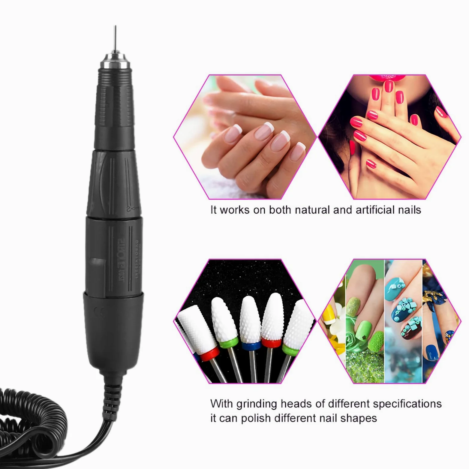 102L - Pieza de Mano con Mango de Taladro Eléctrico para Uñas de 2,35 Mm para Máquina Eléctrica de Manicura para Uñas (Negro)