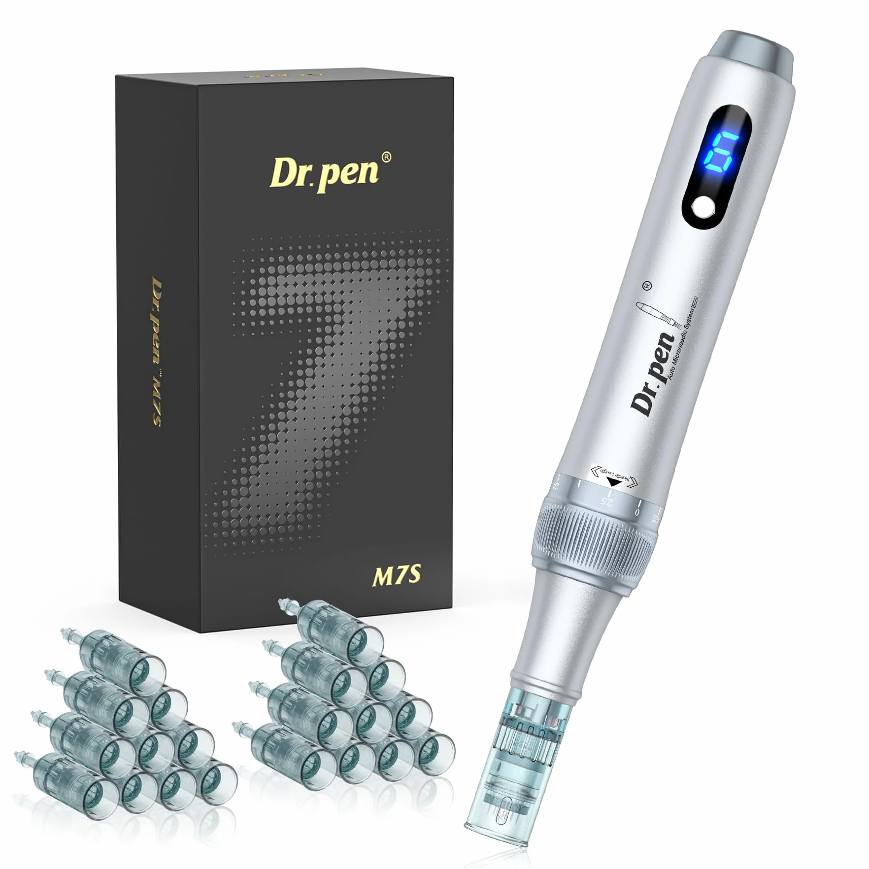 Dr.pen Ultima M7S - Lápiz de Microneedling Eléctrico e Inalámbrico, con 20 Cartuchos, 6 Niveles de Velocidad y Pantalla LED -Para el Crecimiento del Cabello, Rostro, Cuerpo y Cuidado de la Piel