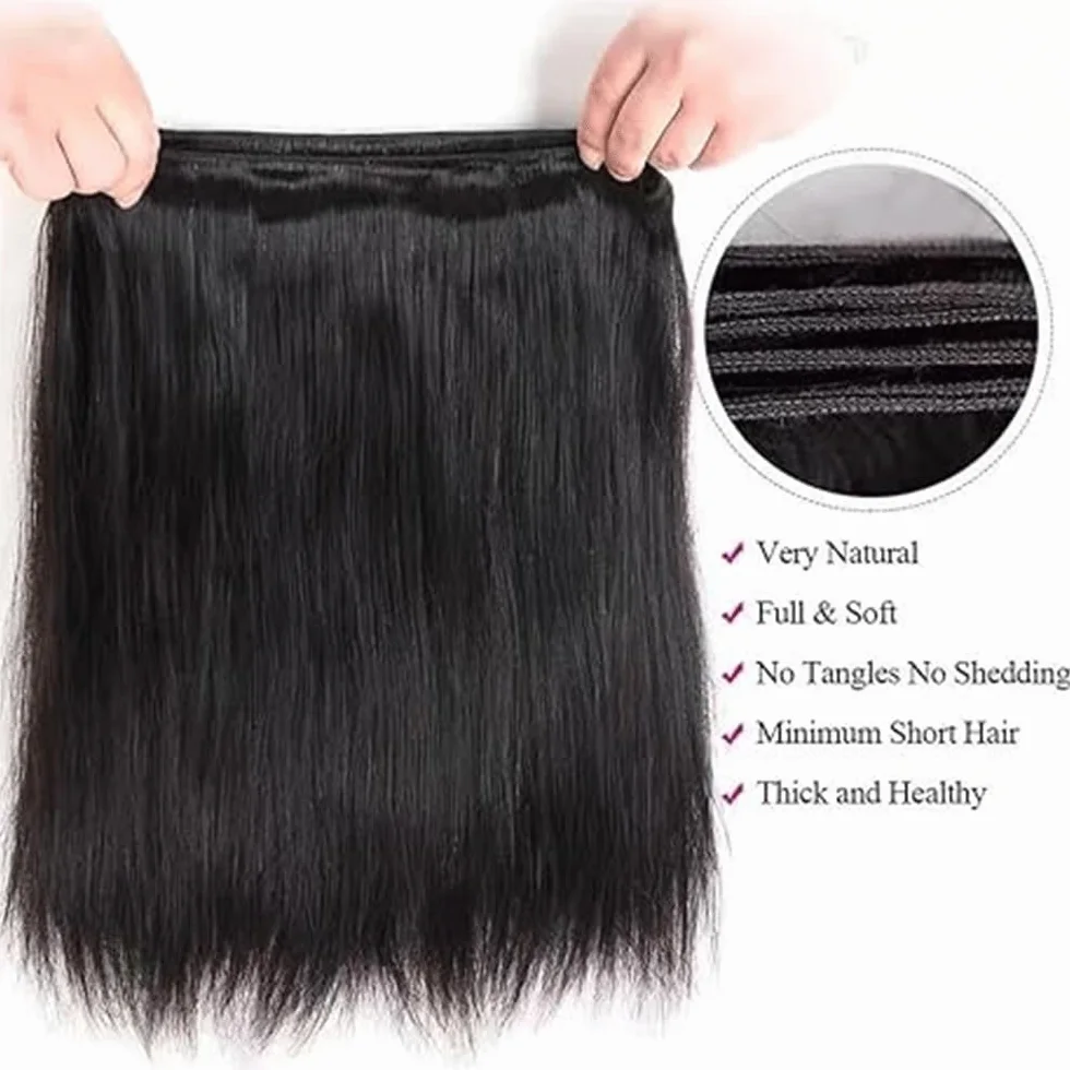 Peluca recta para mujer, paquetes de cabello humano sin procesar brasileño, extensiones de cabello humano virgen brasileño #1B Natural Black Cabello Humano, paquete con una cobertura mínima