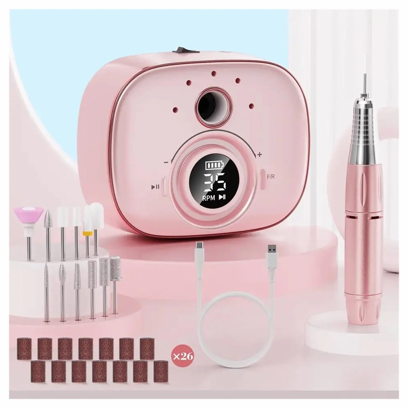 Torno para Uñas Lima de uñas eléctrica for uñas acrílicas, máquina de manicura eléctrica, Fresa portátil(Bianco)