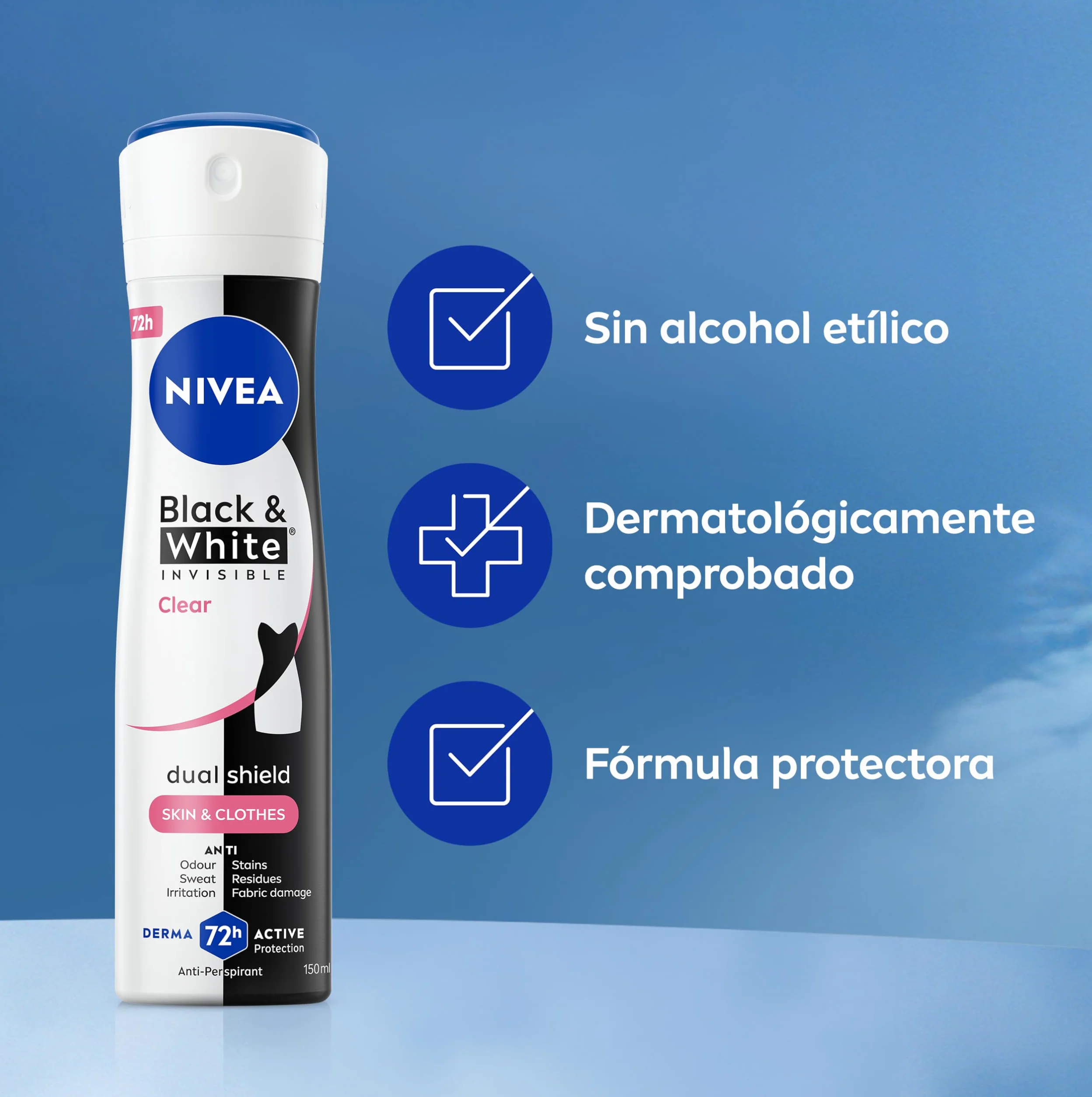 NIVEA Black & White Invisible Clear Desodorante Mujer Spray Antimanchas 72h Antitranspirante Sin Alcohol Pack 6 x 200 ml