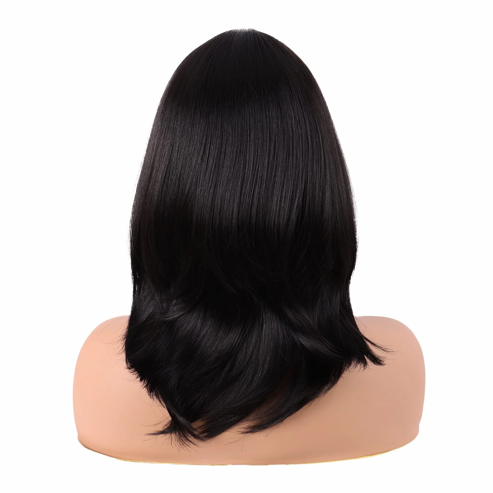 MapofBeauty 18 Pulgadas /45 cm Medio Largo Pelucas Sintéticas Con Flequillo Lacio Cabello (Negro)