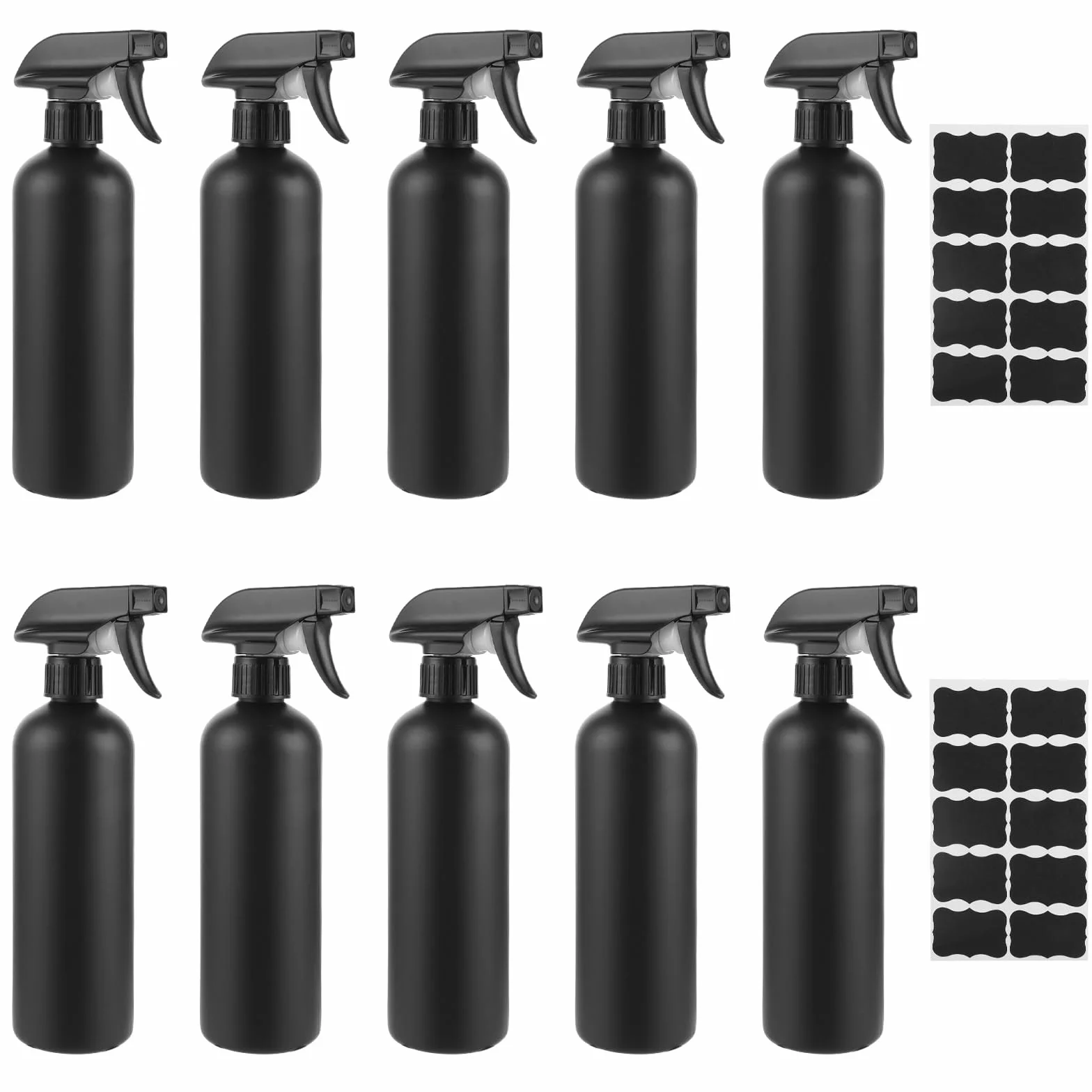 Juego de 10 botellas pulverizadoras de 500 ml, botella pulverizadora negra, de plástico, botella pulverizadora para plantas, peluquería, pulverizador vacío, botellas pulverizadoras con etiqueta