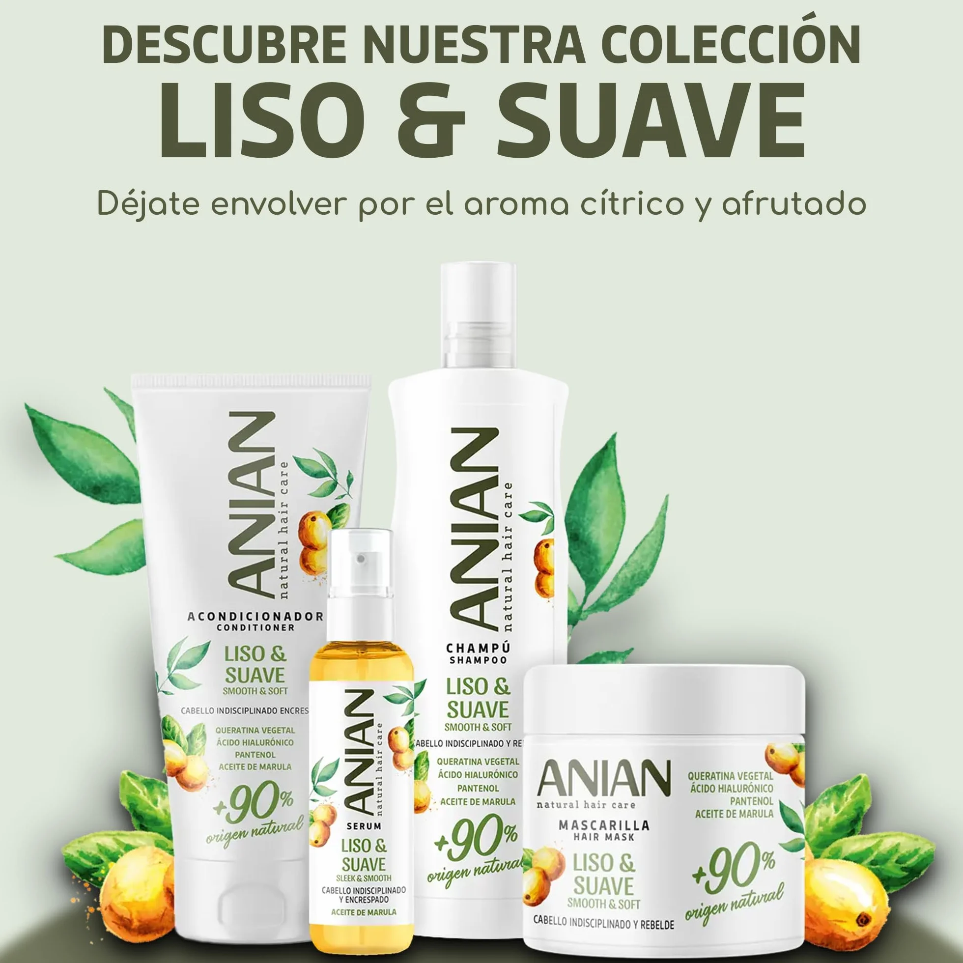 ANIAN Mascarilla Liso y Suave 350 ml para Cabello Indisciplinado con Aceite de Marula Queratina Vegetal