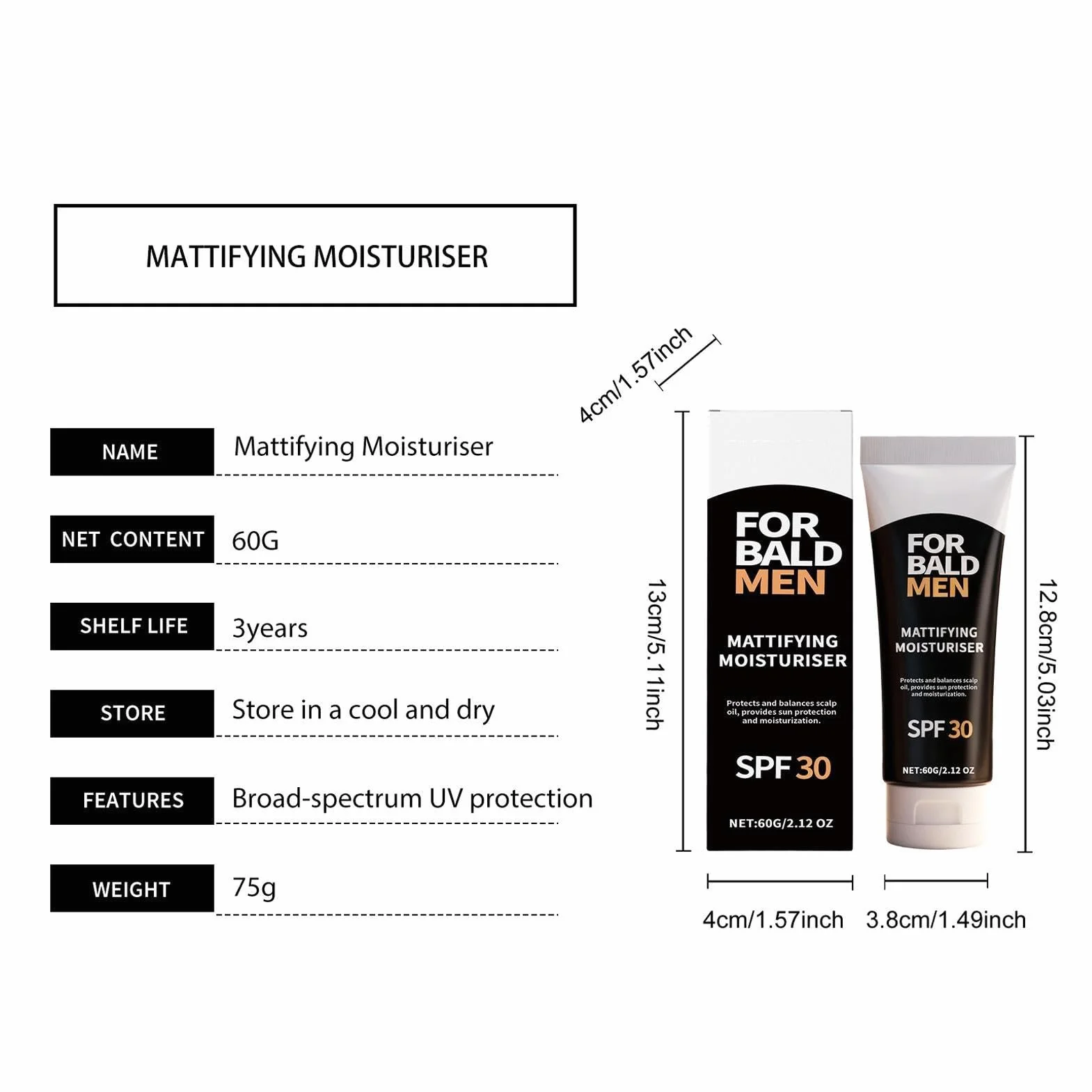 Gel antibrillo para cuero cabelludo calvo, protector solar SPF, gel hidratante mate no graso, 60 g