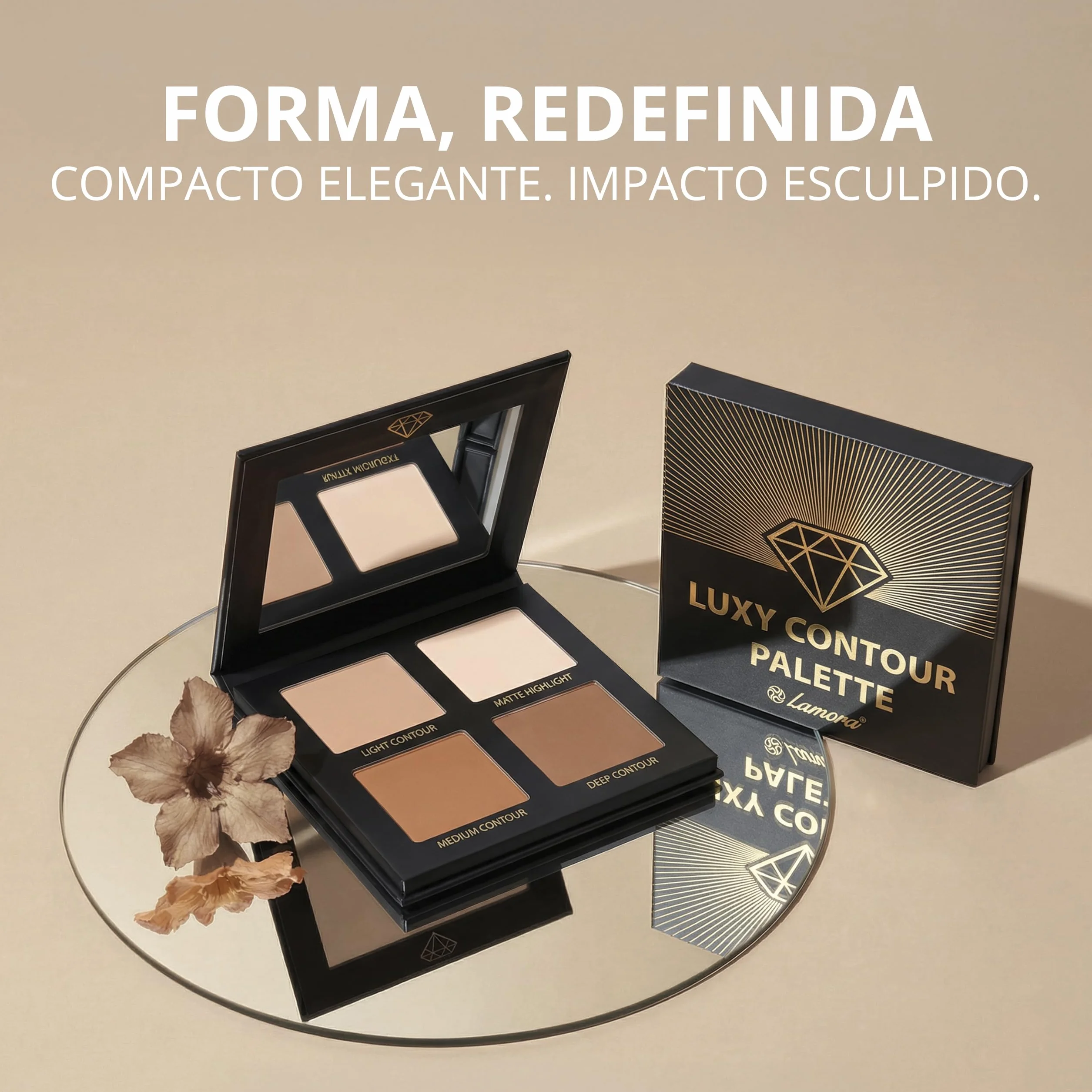Paleta Contorno Maquillaje Polvos Compactos - Kit Contouring Polvo con Espejo - 4 Colores Mate Pigmentados - Vegano No Probado En Animales