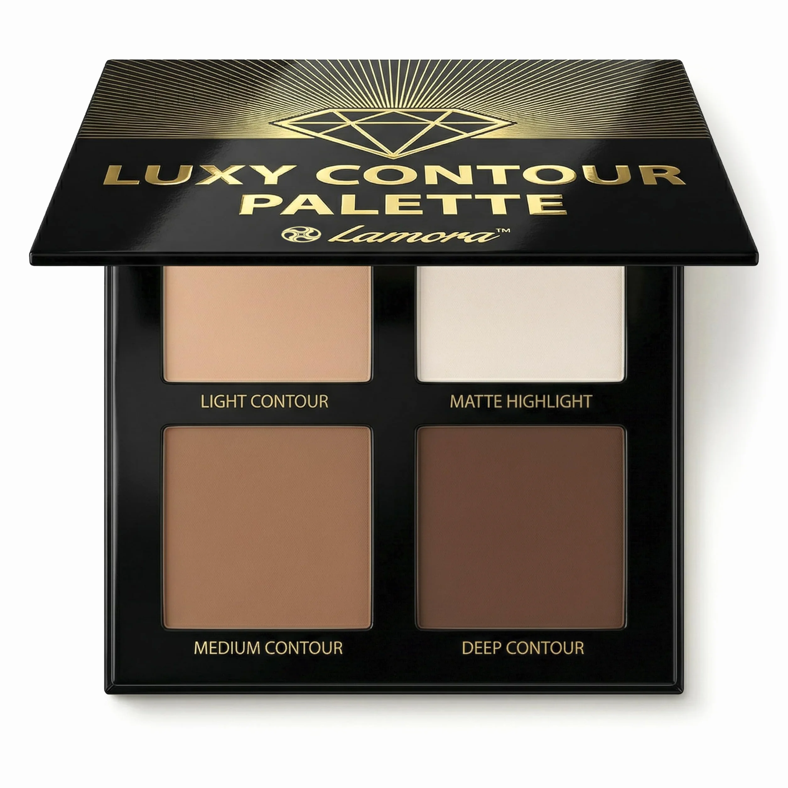 Paleta Contorno Maquillaje Polvos Compactos - Kit Contouring Polvo con Espejo - 4 Colores Mate Pigmentados - Vegano No Probado En Animales