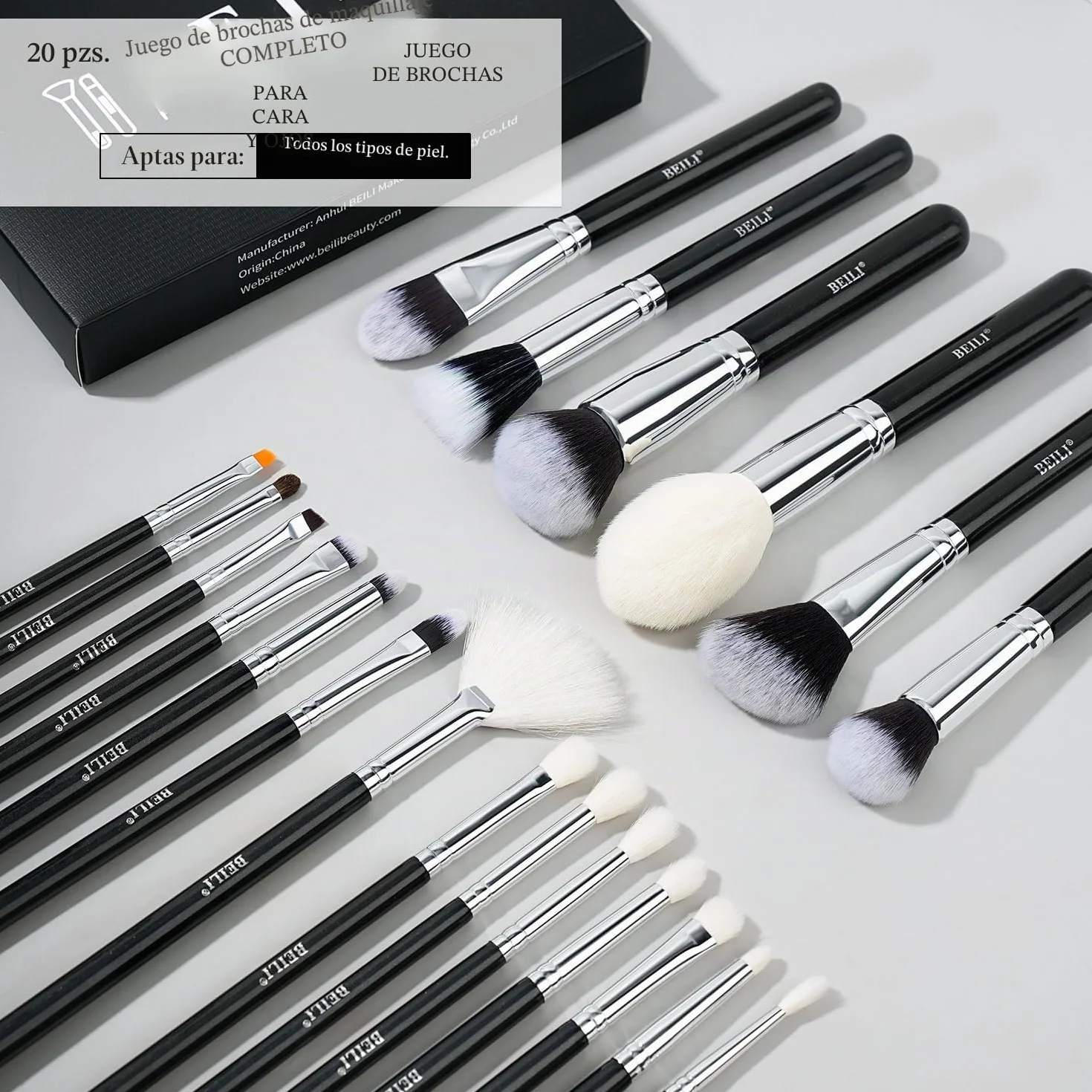 BEILI Set de Brochas de Maquillaje 20 Piezas Profesional Pinceles de Maquillaje Pelo de Cabra Natural Premium Synthetic Brochas de Maquillaje Para Cara y Ojos, Rubor, Contorno, Corrector, Eyeshadow