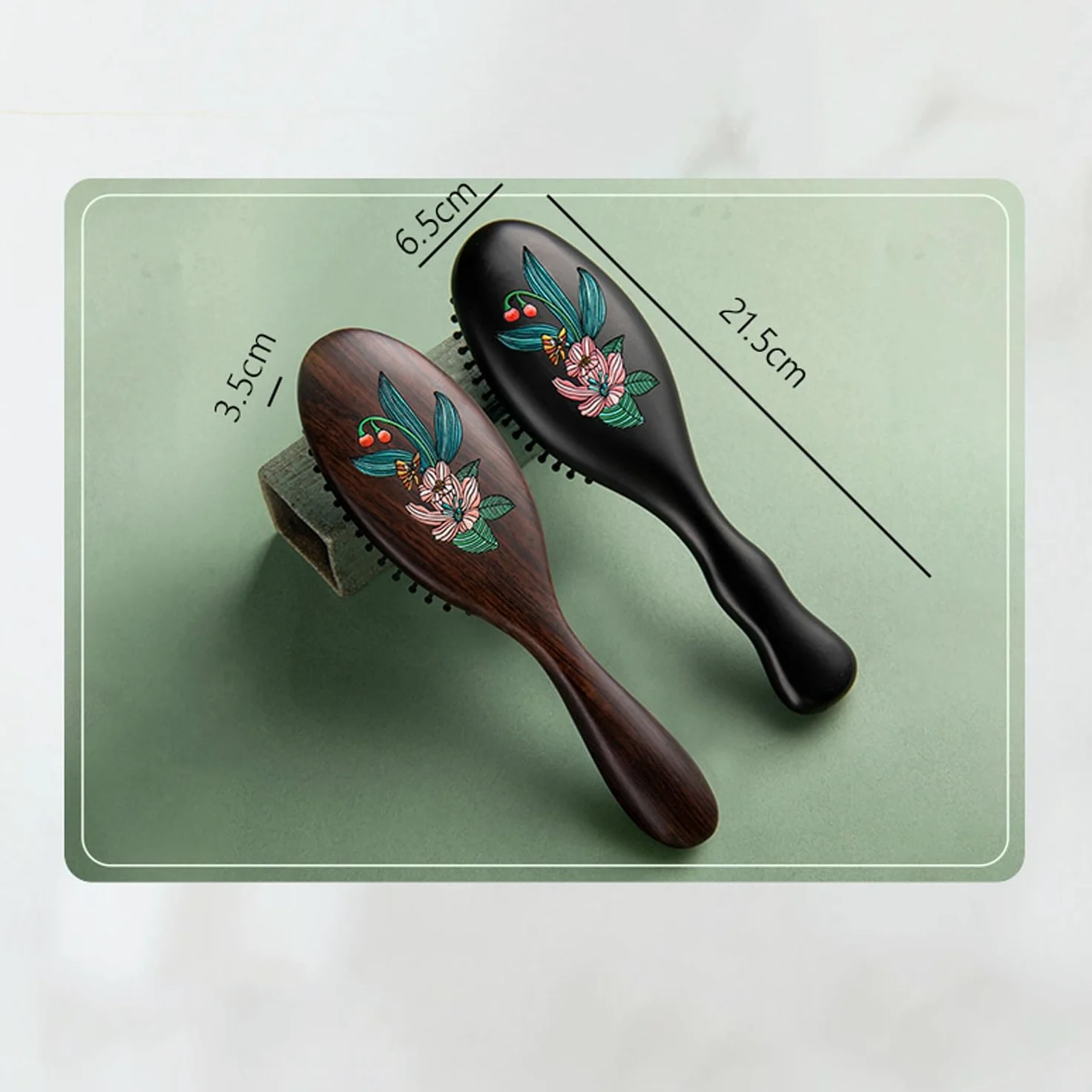 Cepillo para el Cabello, Peine de Masaje de Madera, Cepillo para el Cabello Ovalado con Pintura de Flores de Mariposa, Cepillo de Aire desenredante antiestático