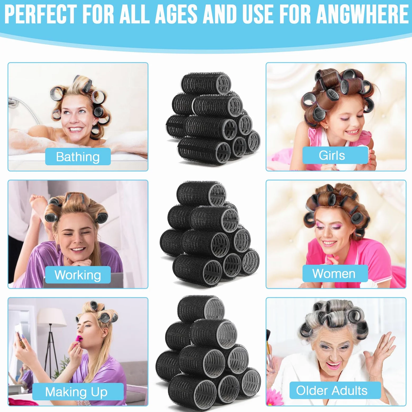 Kit de rodillos de pelo sin calor, 3 tamaños (0.8 pulgadas, 1.2 pulgadas, 1.57 pulgadas) para cabello corto/mediano | 36 rodillos + 12 clips + 1 peine | Rizadores sin calor para ondas nocturnas
