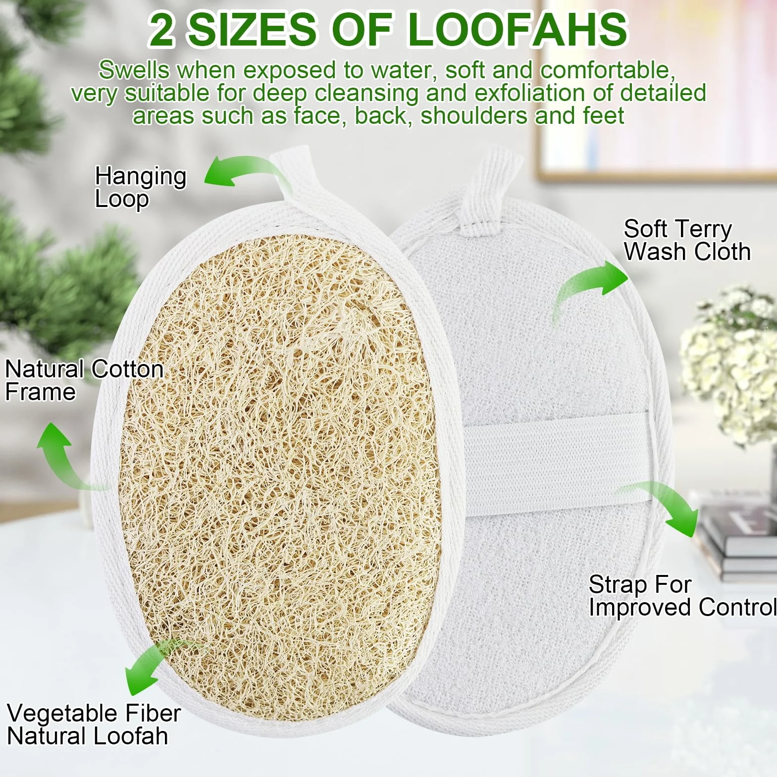 Esponjas naturales de luffa para el cuerpo, exfoliante de ducha reutilizable