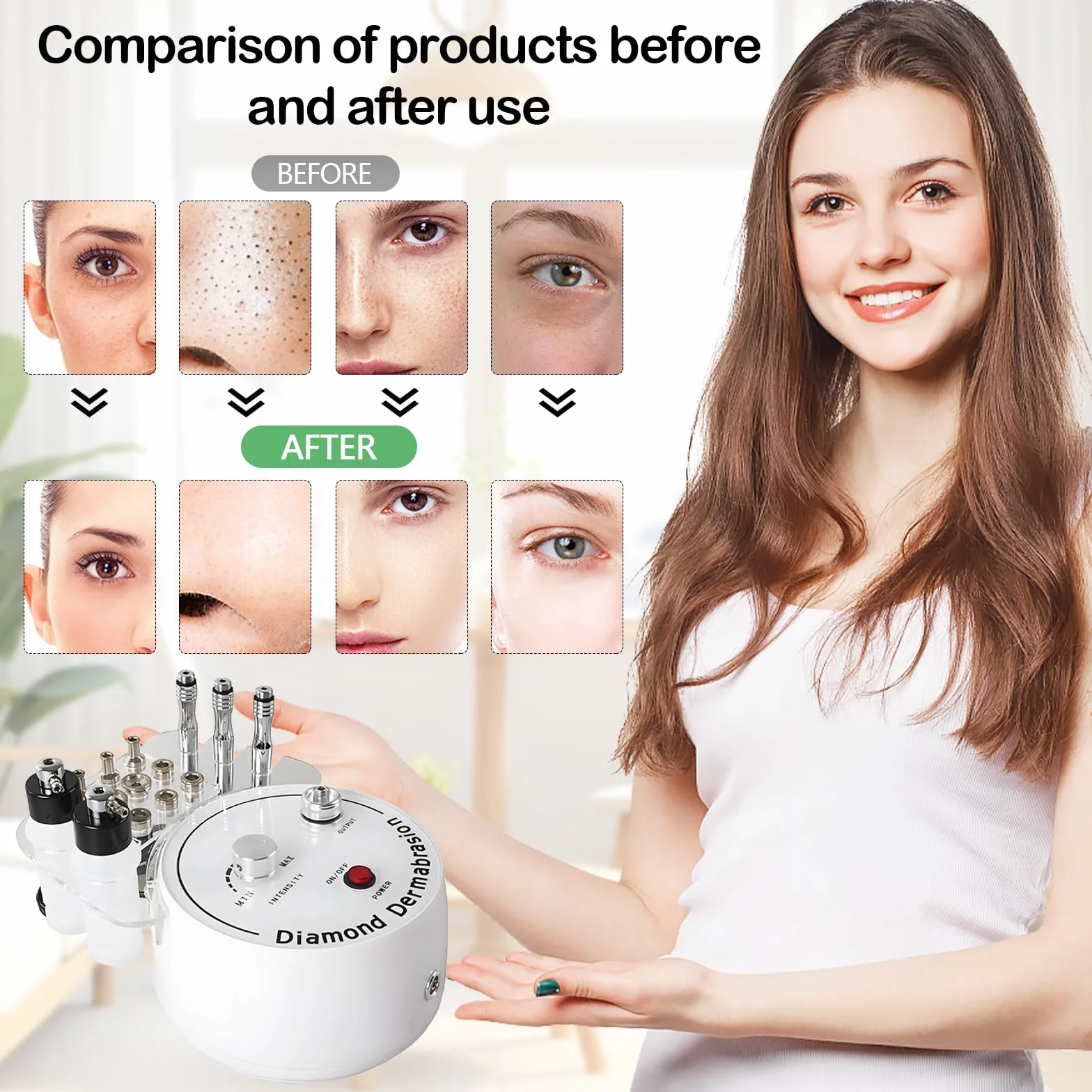 Máquina de Microdermoabrasión de Diamante 3 en 1, Hydrafacial Profesional con Tubo de Vacío y Pulverizador para Cuidado Facial