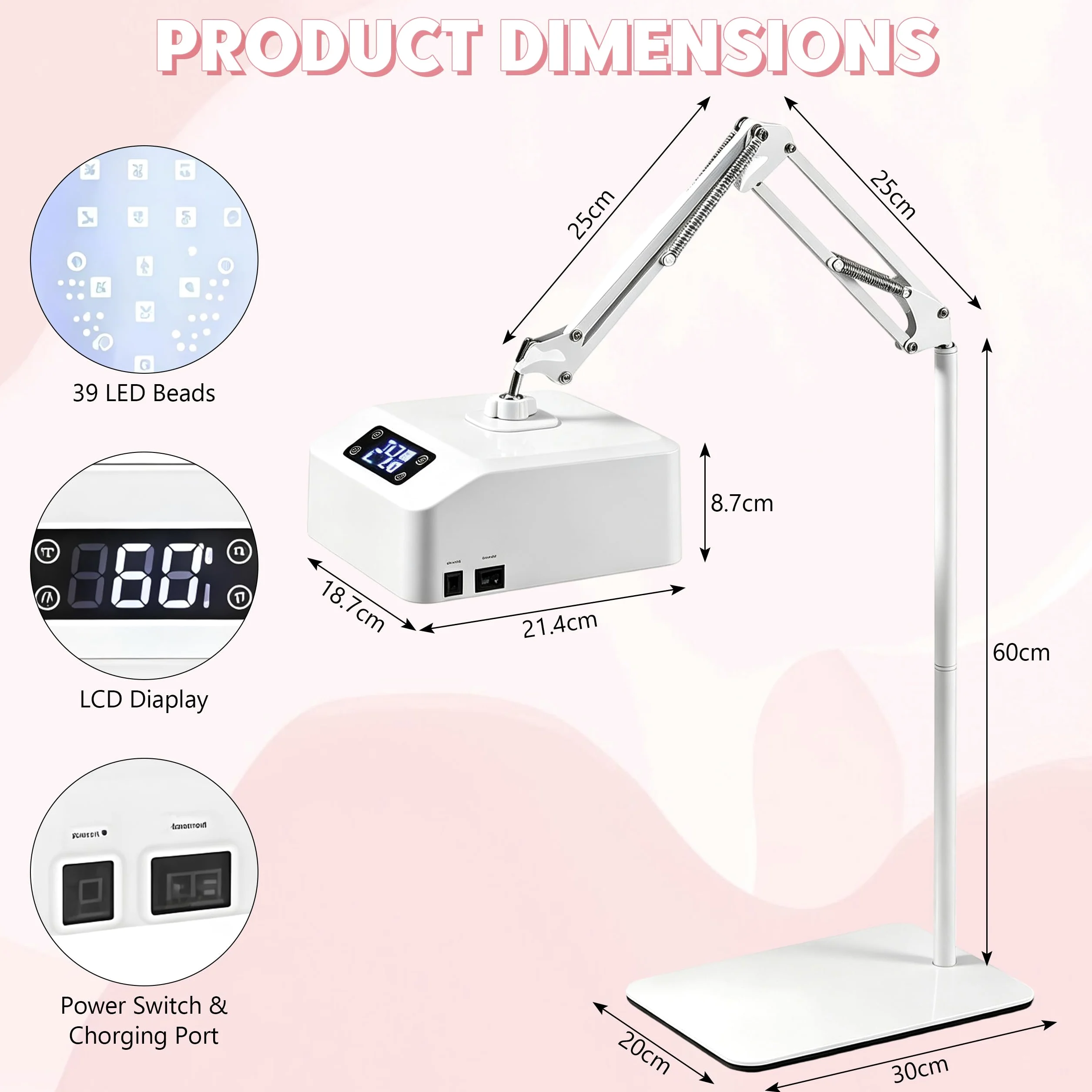 Lámpara de uñas UV, lámpara LED de uñas con temporizador 15/30/60/90s, lámpara colgante de pedicura con soporte y base, lámpara UV recargable para uñas de gel, dedos y pies
