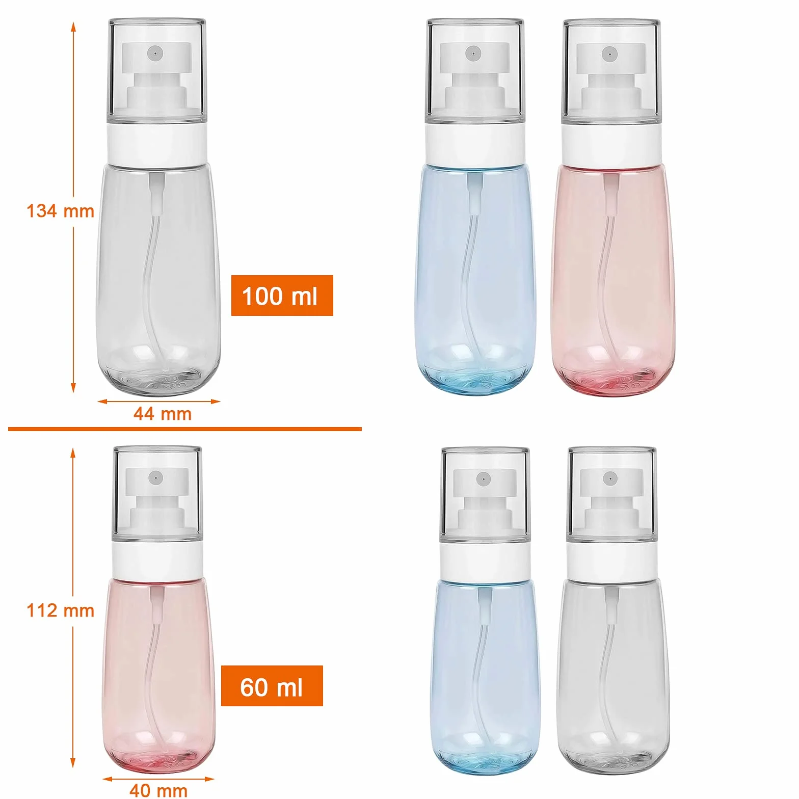 Botellas de Spray Recargables 60ml 100ml, 6 Piezas Pulverizadora Portátil para Viajes Maquillaje Perfume