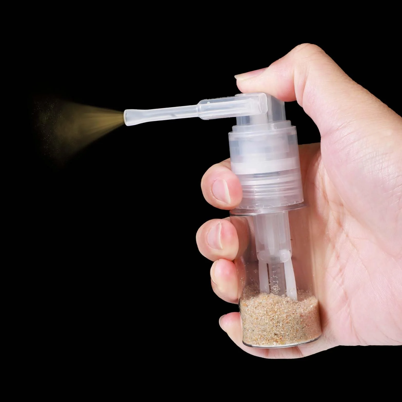 Yuanchu Pulverizador de polvo brillante 2 unidades 14 ml + 35 ml portátil extraíble botella spray transparente plástico vacío