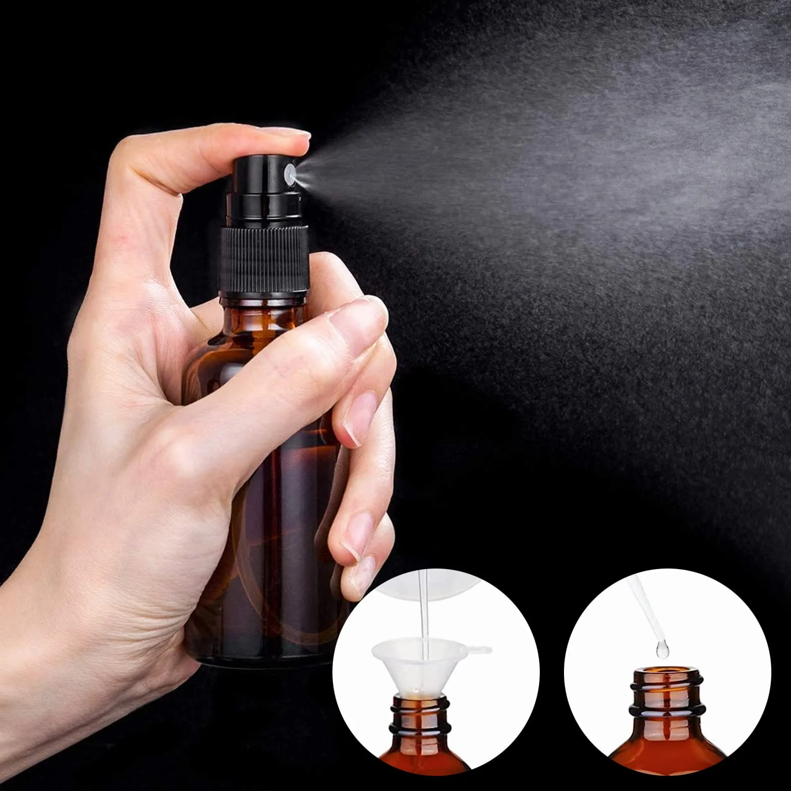 Bote Spray Pulverizador Cristal 100ml, Botellas de Vidrio Ámbar Vacías para Aceite Esencial, Aromaterapia