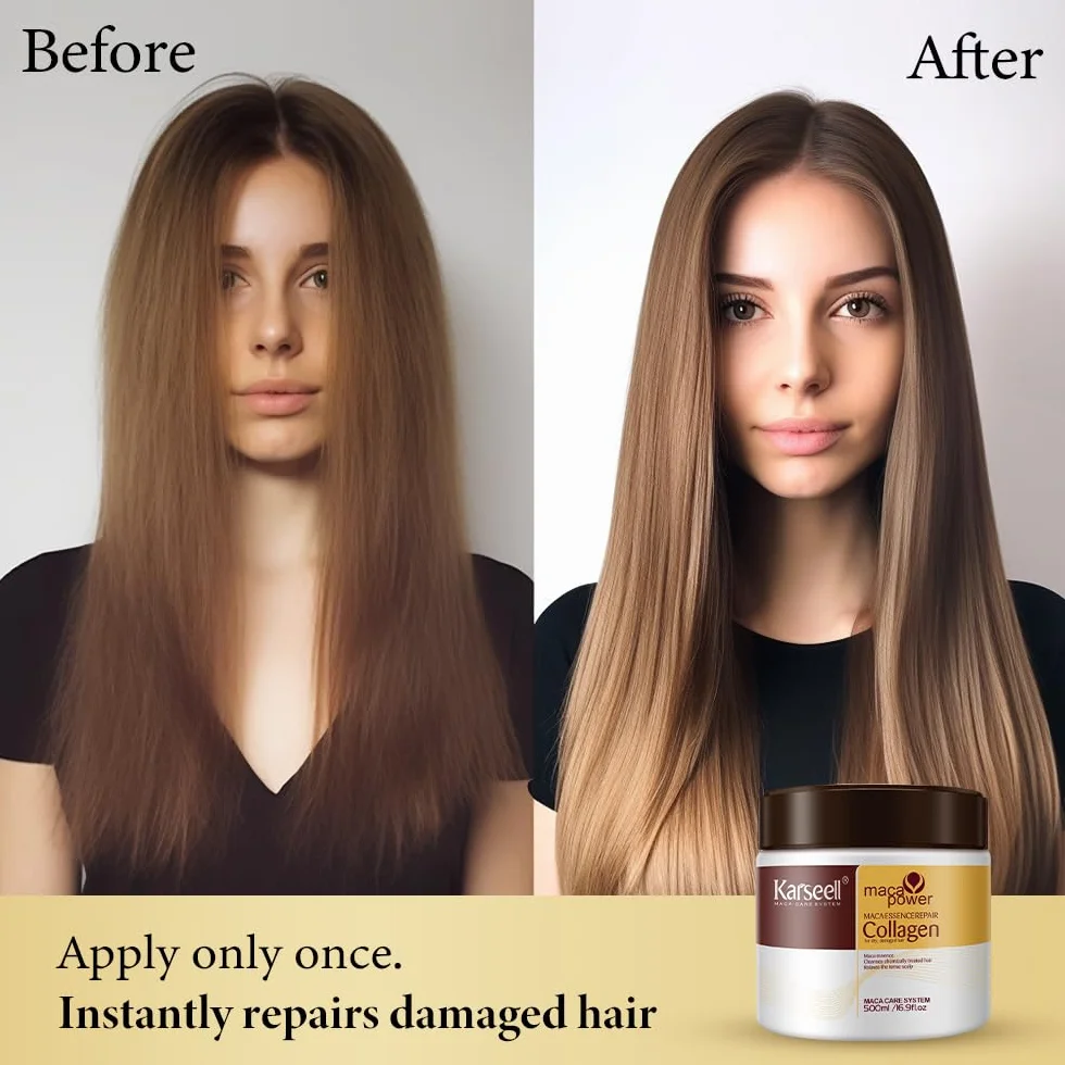 Karseell Colágeno Mascarilla Pelo, Maca Esencia Reparación Profunda Aceite de Argán 500ml