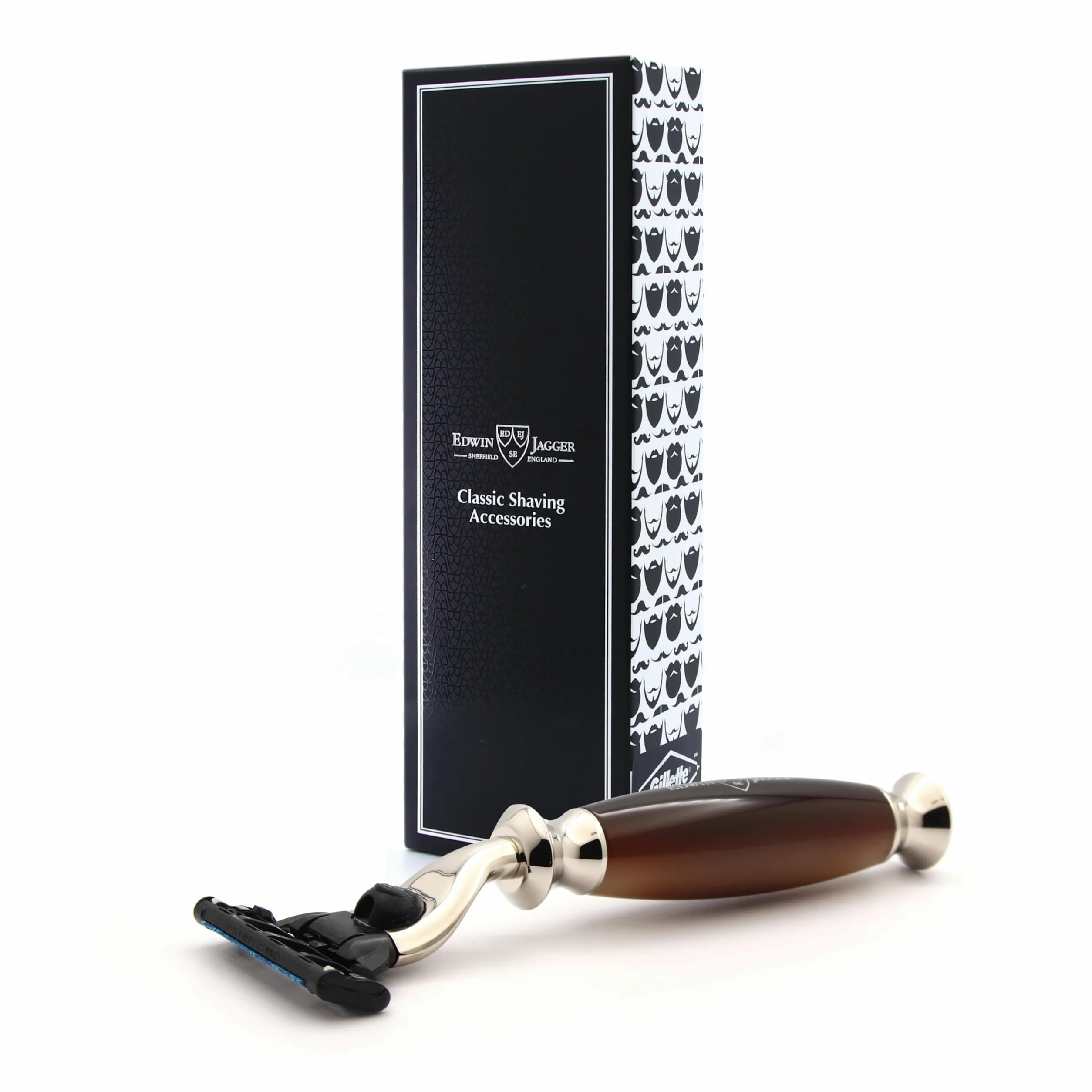 Edwin Jagger R352AMZ Maquinilla De Afeitar Mach 3 Clásica Con Mango Sintético Niquelado, Manual Y Reutilizable, Para Hombres Y Mujeres, Para Crema De Afeitar O Jabón (Imitación Cuerno)