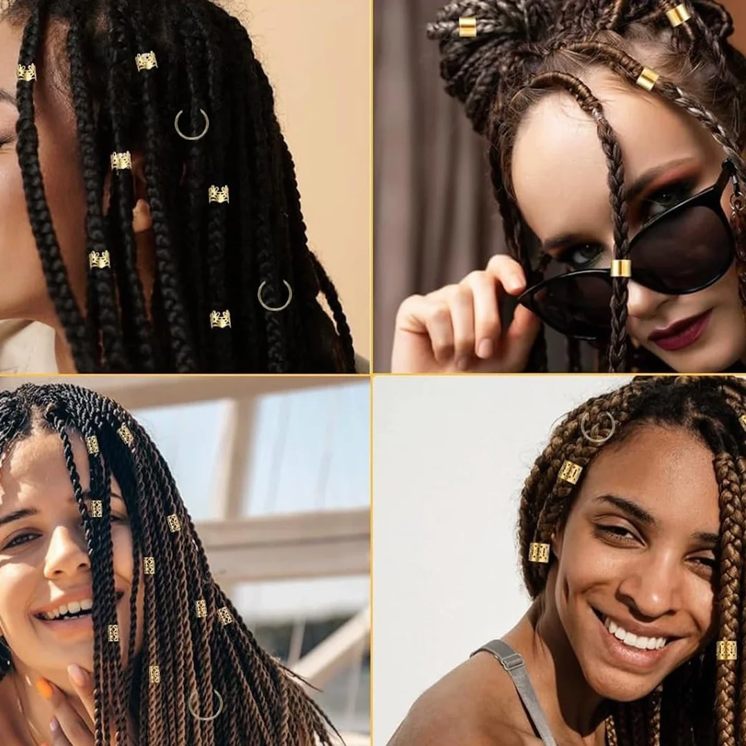 Accesorios para Rastas Cabello: 80 Piezas Trenzadas Metal Anillos Puños