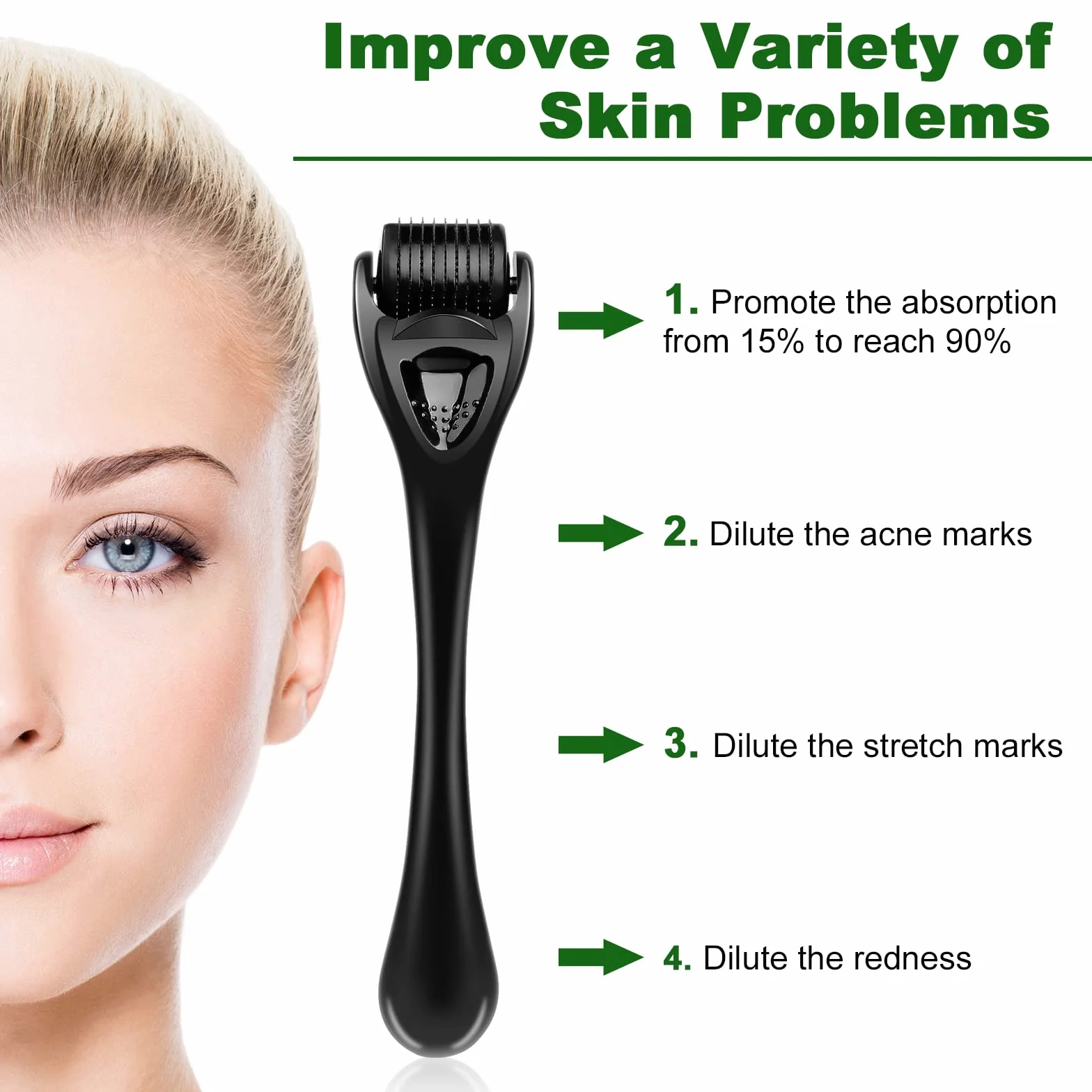 URAQT Dermaroller Microagujas 0.5mm Rodillo Derma Titanio Cara Cuerpo Anti-Edad