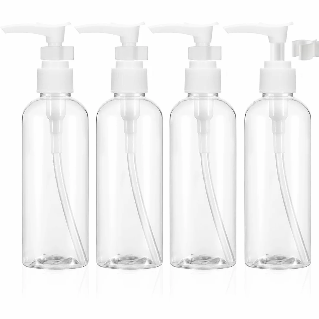 Botellas de Viaje Transparentes 100ml Rellenables con Bomba de Plástico para Loción Champú