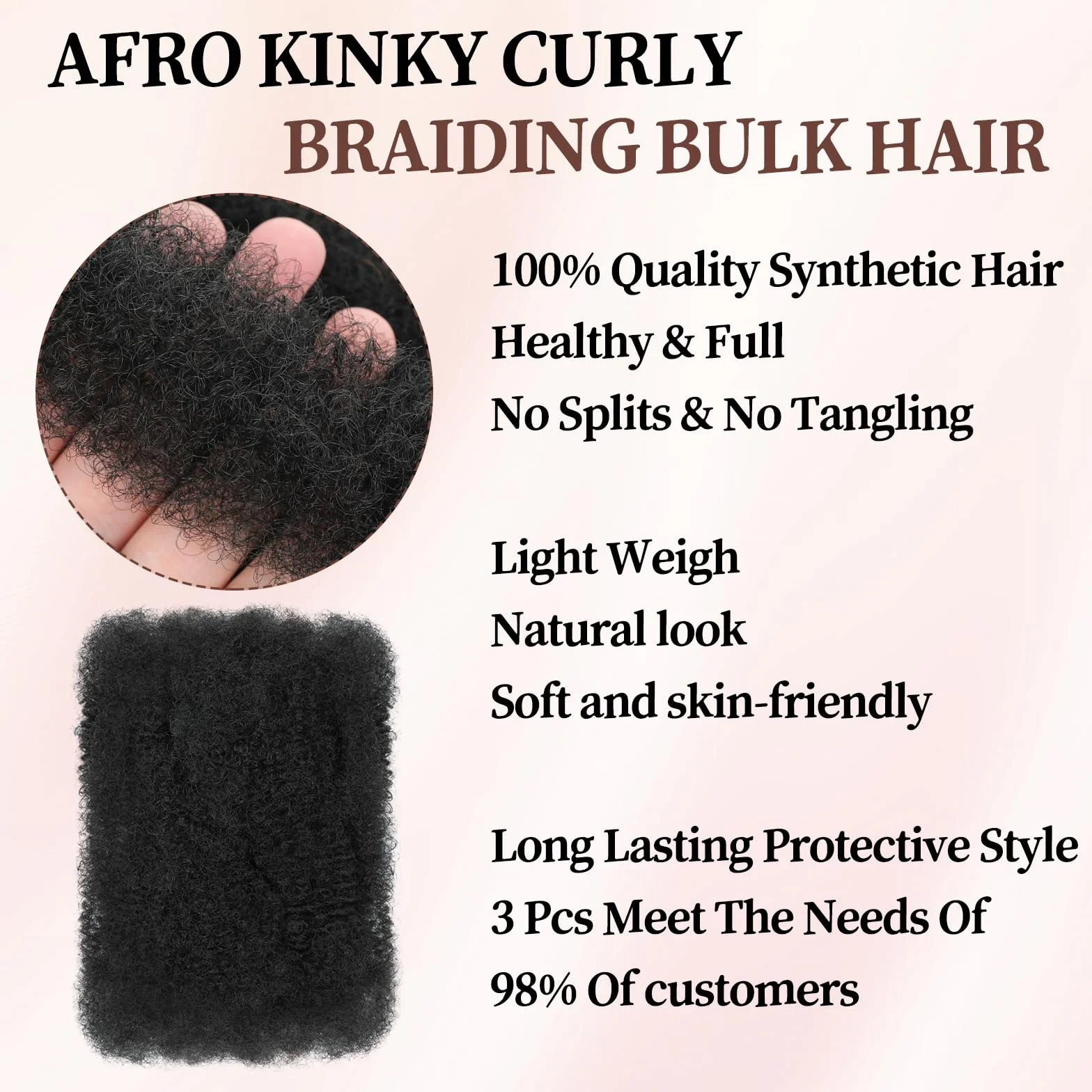 Afro Kinky Curly Braiding Bulk Hair Mini Twists Synthetic Cuban Twist Soft Locs Micro Spring Twist Dreadlocks 1B# 8 Inch Pack of 3