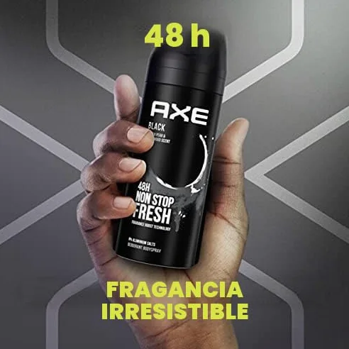 AXE Bodyspray Black, 12 x 150 ml desodorante sin aluminio en aerosol para hombres