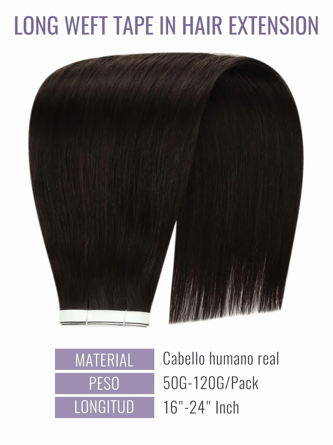 Extensiones De Pelo Humano Adhesivas Tape-In Marrón Oscuro 22 Pulgadas 50 G