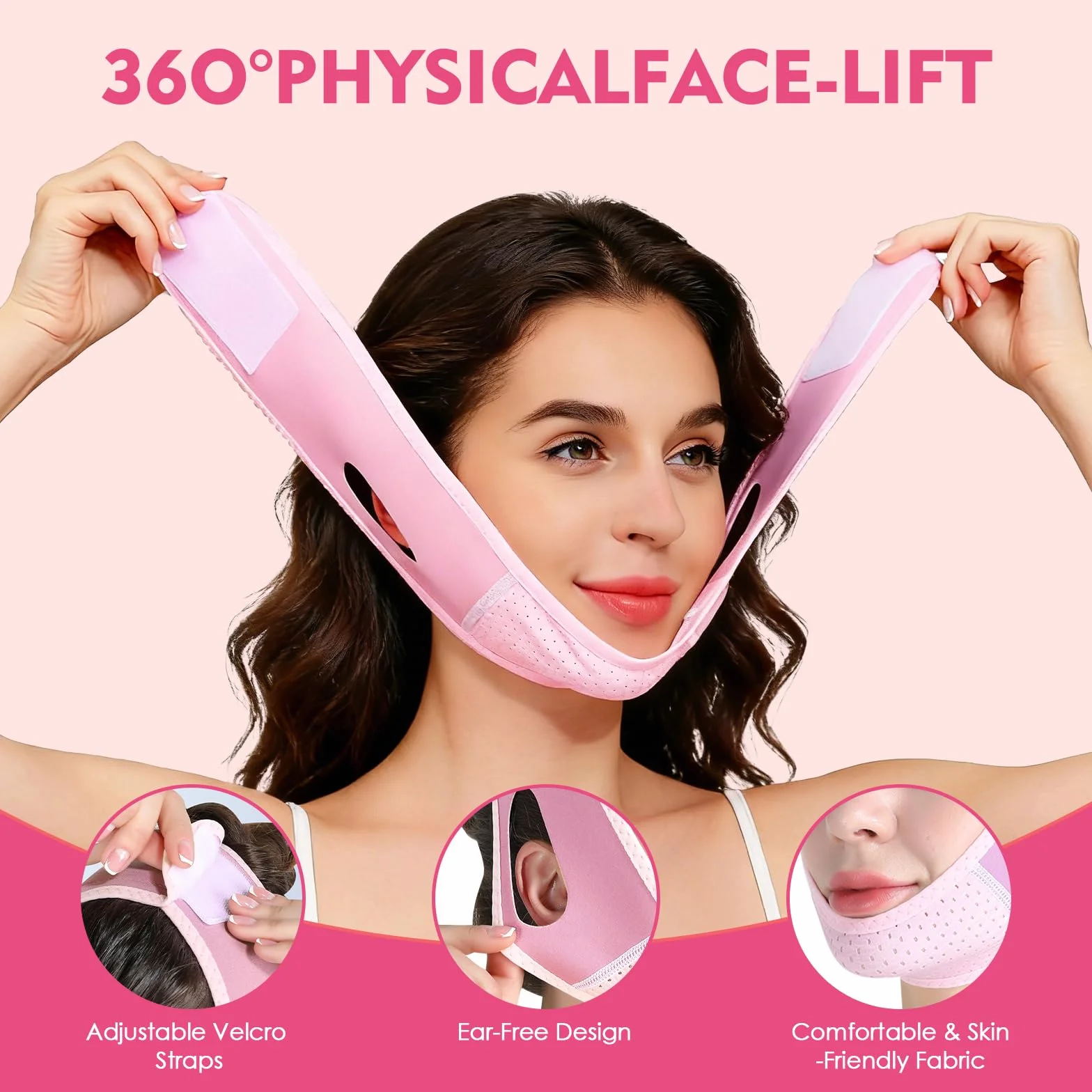 V Line Lifting Mask Faja Facial Reductor Doble Barbilla Reutilizable Correa Adelgazante Banda Ajuste Cara V Liftings Reafirmante Rosa