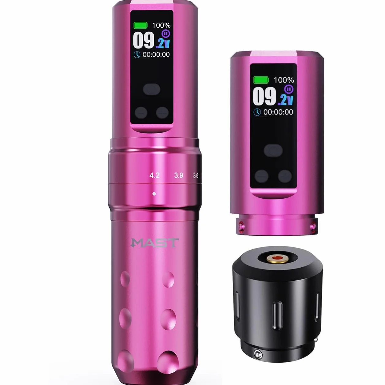 Mast Fold2 Pro Máquina de tatuaje inalámbrica pluma Máquina de tatuaje rotativa Pistola de tatuaje 7 golpes Longitud 2pcs Batería 2000mAh Motor poderoso por Mcore Pantalla de pantalla inteligente Rosa