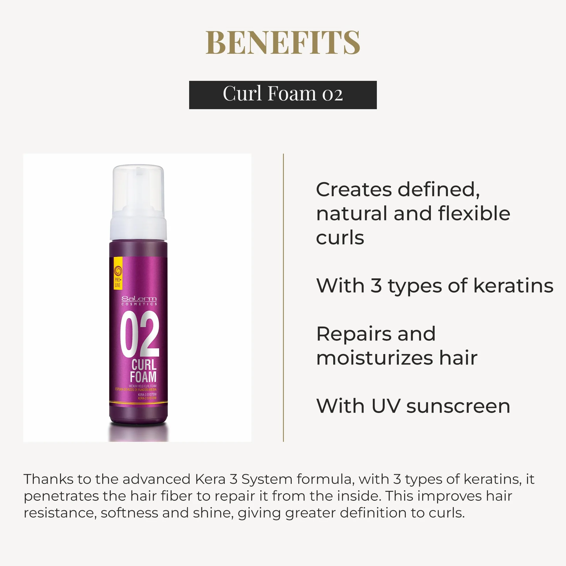 SALERM Pro Line Curl Foam 200 ml Rizos Definidos Queratinas Repara Hidrata Filtro Solar UV