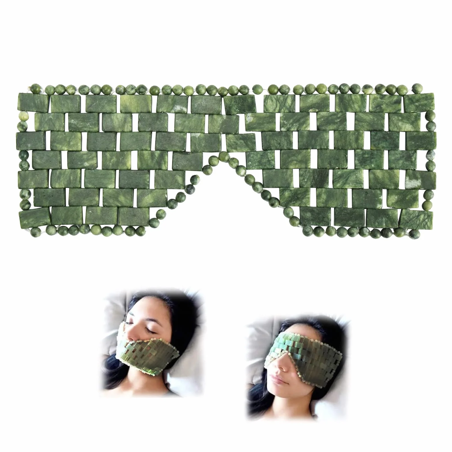 Máscara Jade para Ojos, Piedra Facial Verde Natural, Fría o Caliente, Aliviar Migraña (verde oscuro)