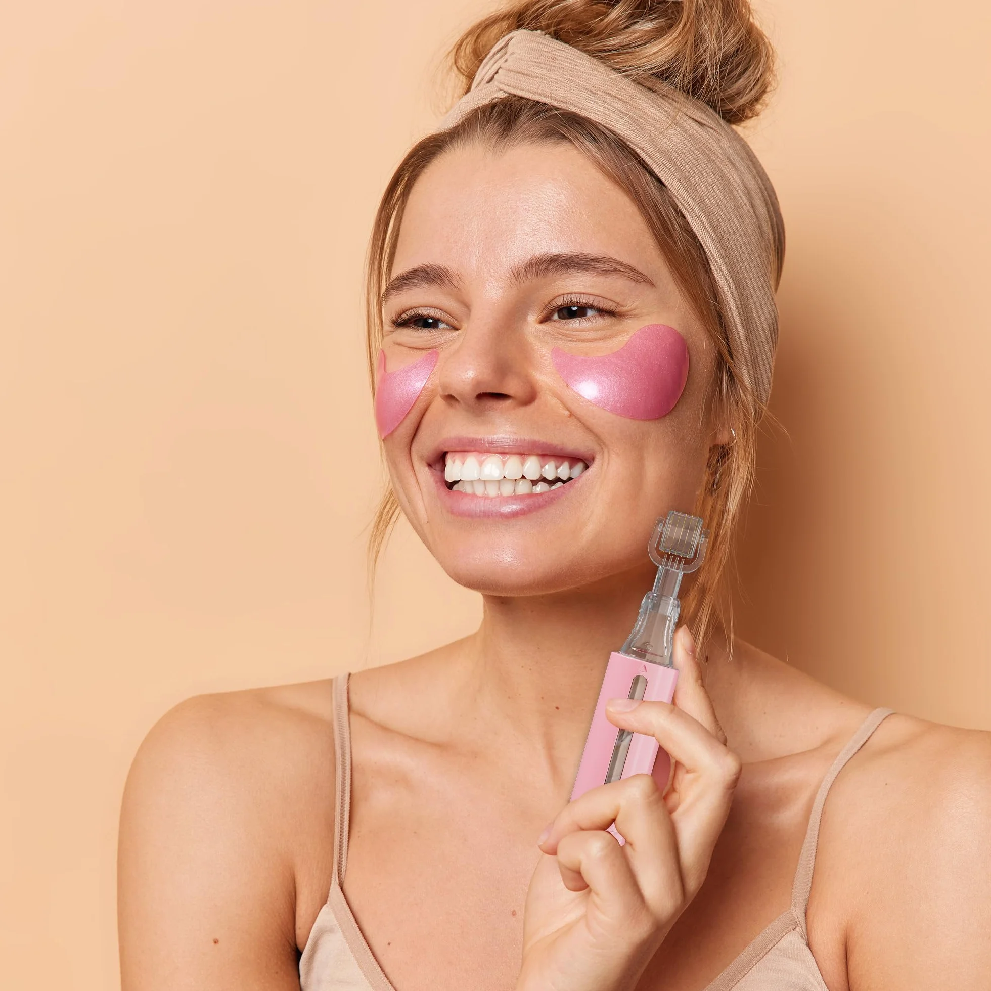 HAMINOS Derma Roller 0,25 mm con Depósito para Labios, Piel, Cabello, 105 Agujas de Titanio