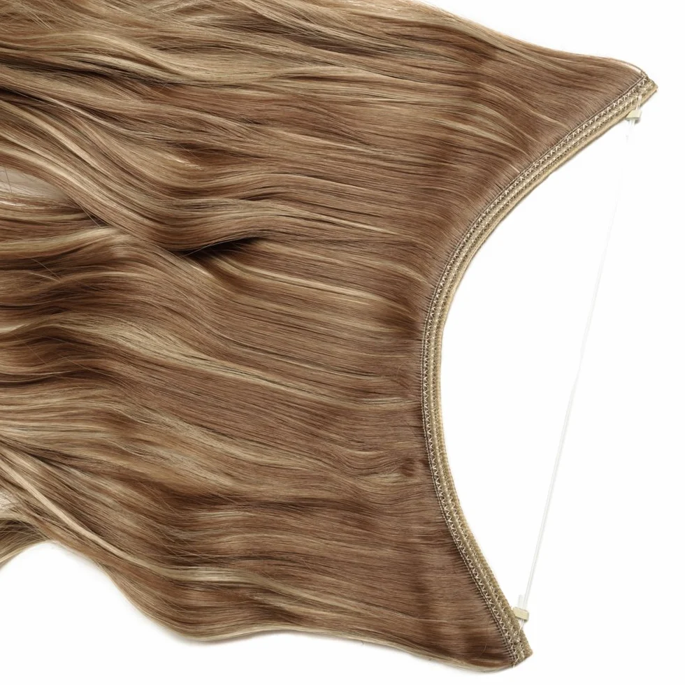 Natural Extensiones de Cabello con Hilo Invisible Rizada Onduada 20" 50cm 90g Marrón Claro mezcla Rubio Ceniza