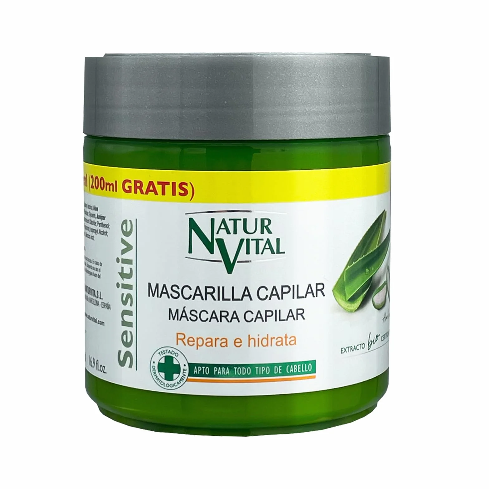 NaturVital Mascarilla Capilar Sensitive Reparadora Hidratante Cuero Cabelludo Sensible con Aloe Vera Bio y Pro-Vitamina B5 sin Sulfatos 500ml