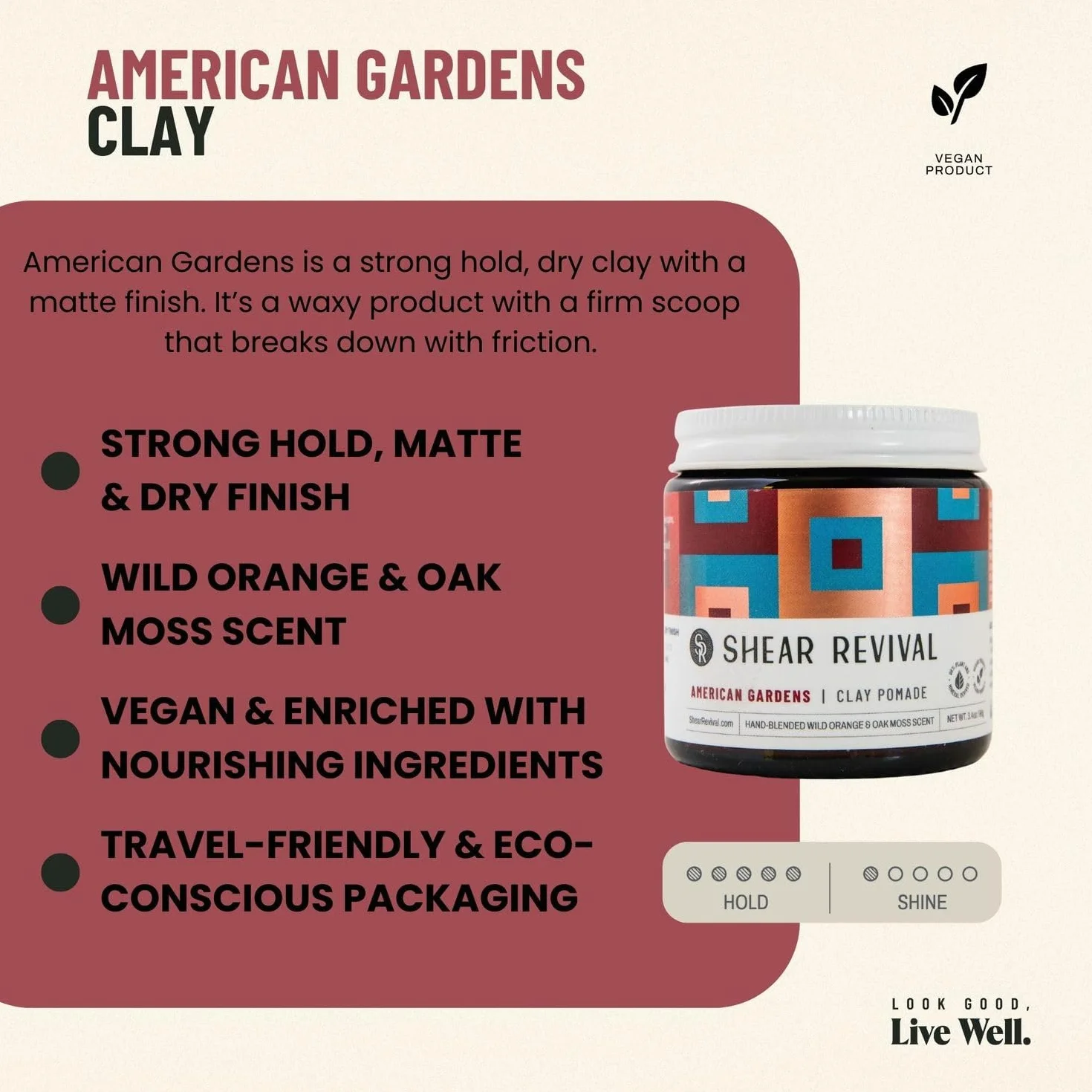 Shear Revival American Gardens Pomada de arcilla fijación fuerte acabado mate vegana