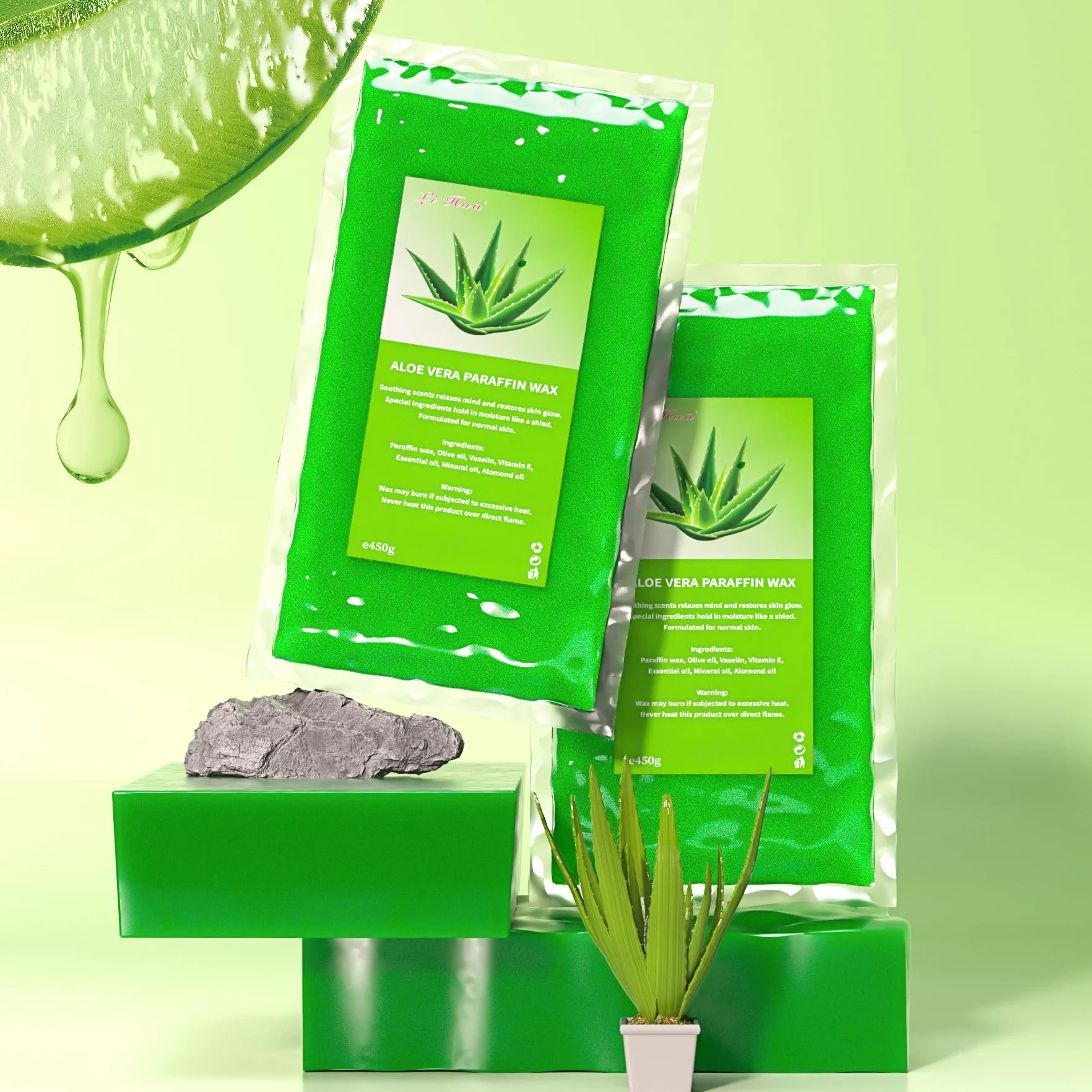 6 paquetes de cera de parafina de 2700 g, relleno de Aloe Vera para baños de parafina manos y pies, alivia la fatiga muscular, hidrata y nutre