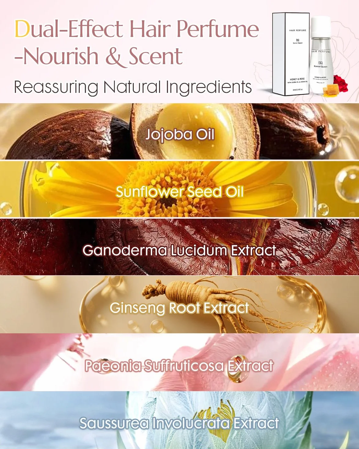 BONNET QUEEN Perfume para el Cabello Mujer, Fragancia Capilar Honey & Rose, 88ml