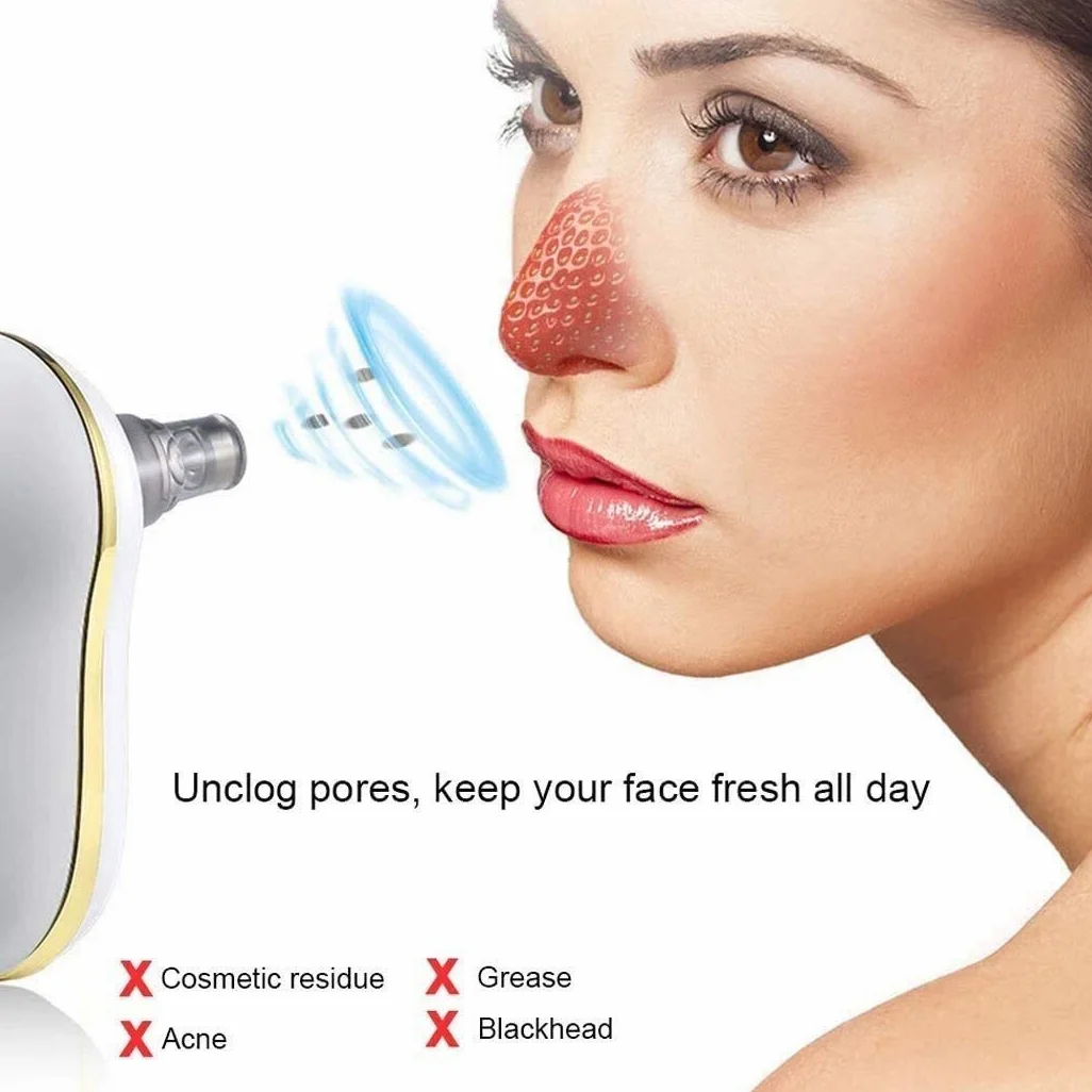 Removedor de cabezal Blackhead Poro Vacuum - Herramienta de succión del limpiador de poro facial recargable USB con la pantalla de succión LED 5 sondas de succión reemplazables para toda la piel