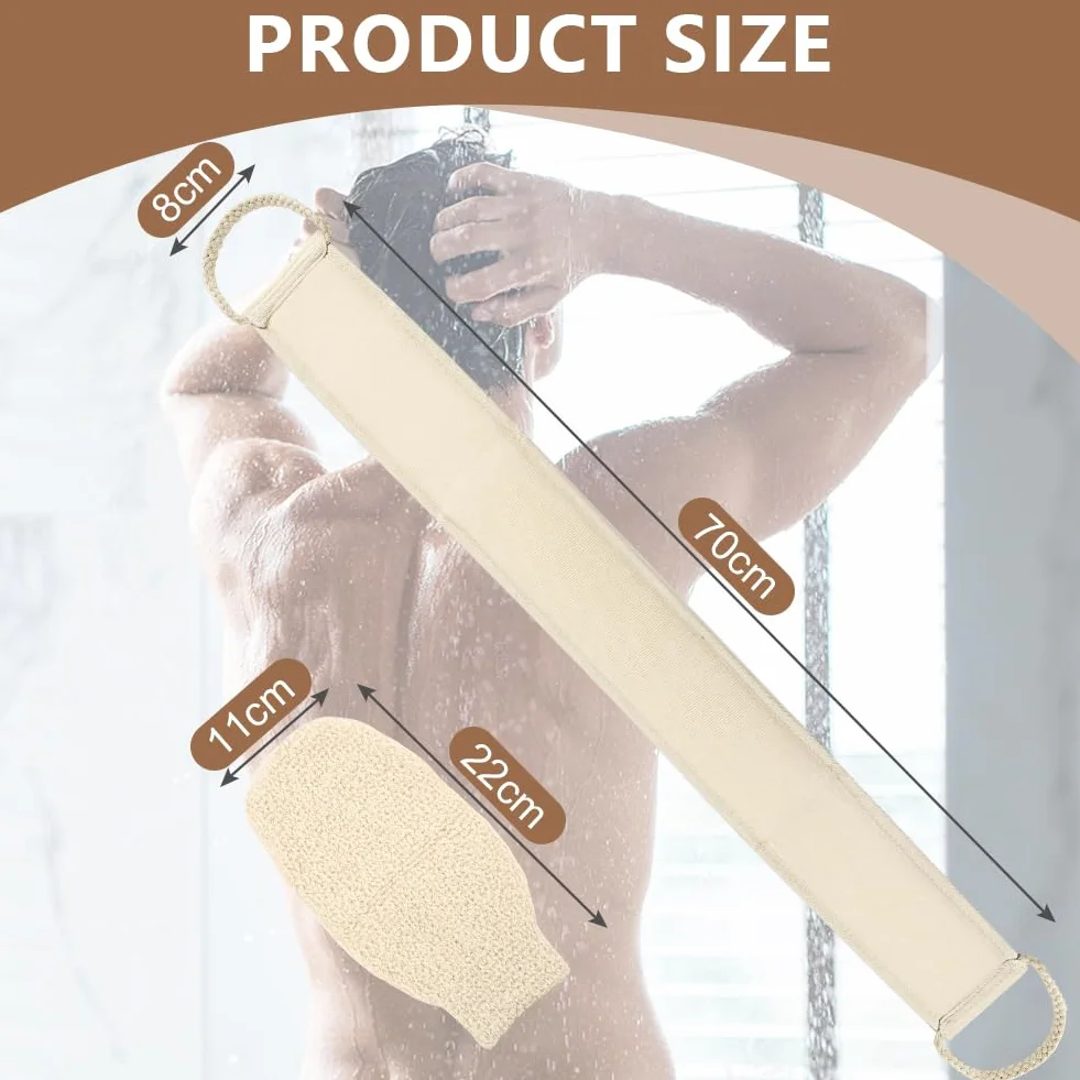 LOPHE Juego de estropajo exfoliante 2 Piezas Loofah Baño Guantes Exfoliantes Cáñamo Natural Cinturón Ducha Lufa